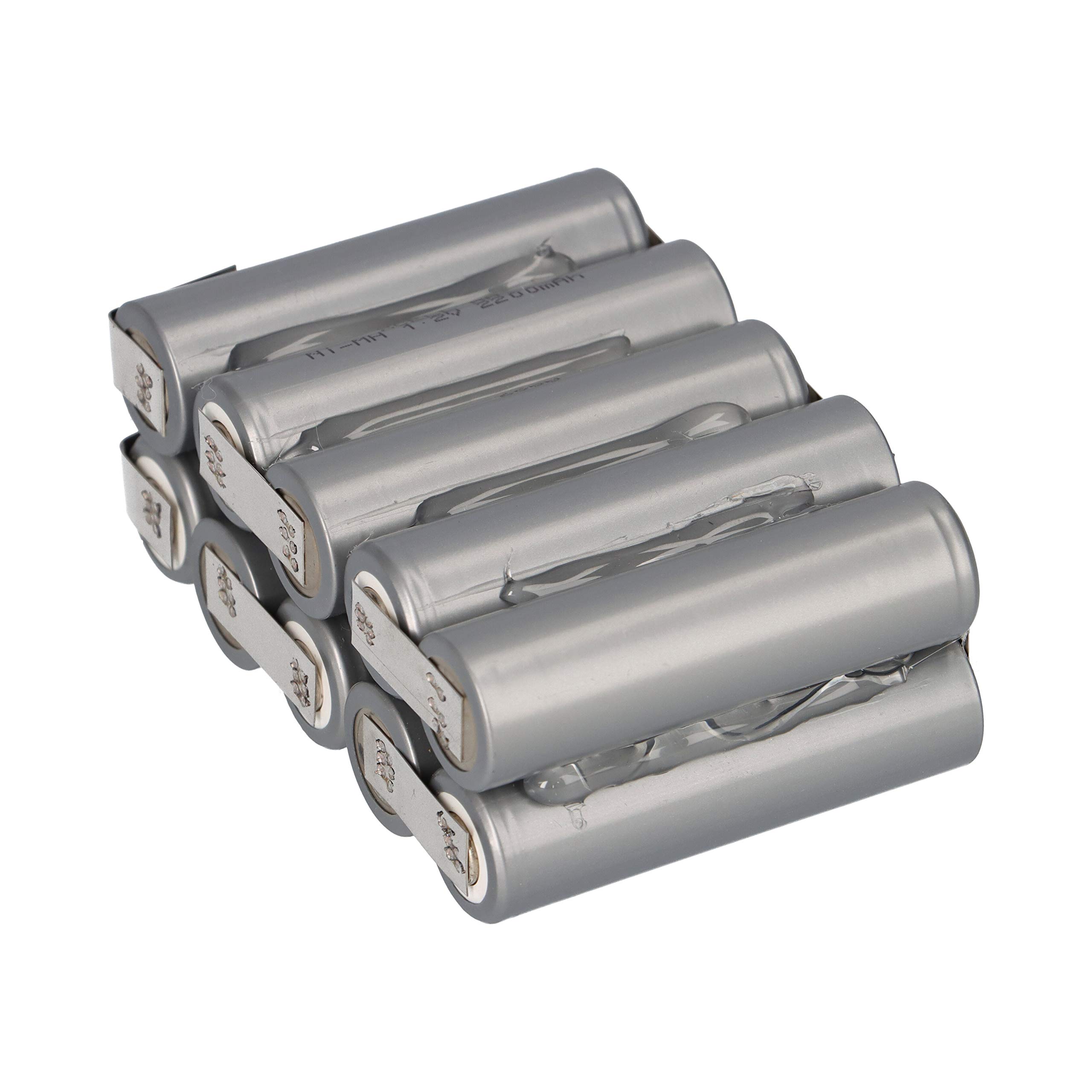 Lot de 10 piles AA Mignon 12 V 2200 mAh NiMH avec cosse à souder F2x5 – Batterie Sub C SC 2-0 Ah 4-8 V – Longue durée