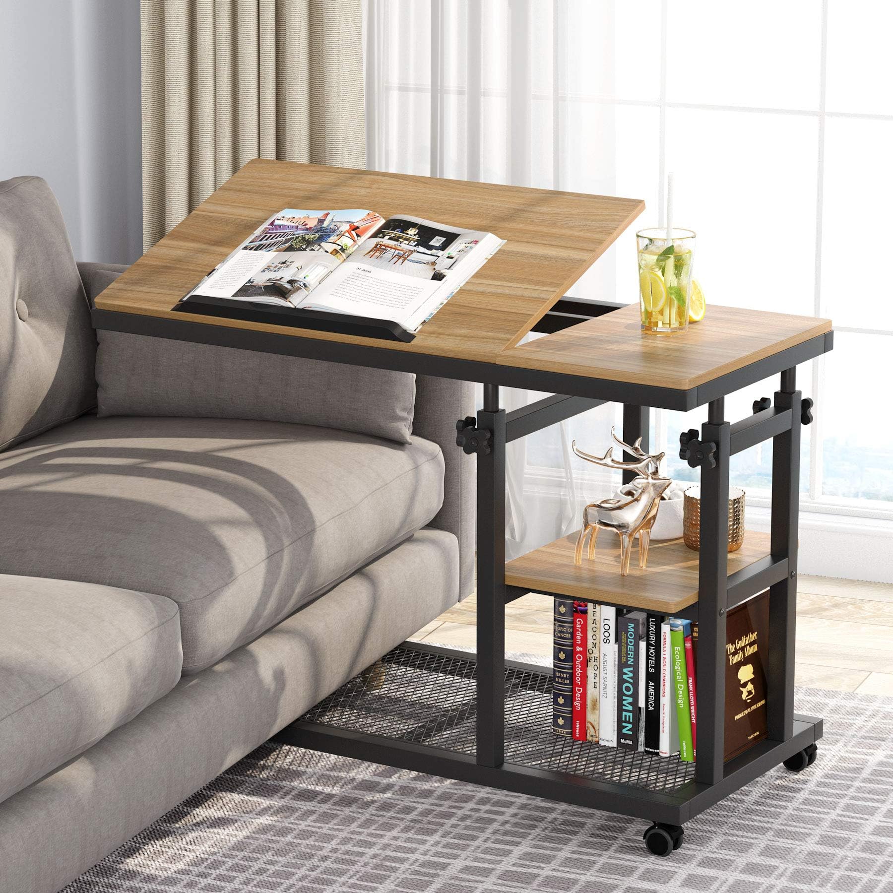 Amazon.com: Tribesigns Height Adjustable C Table with Wheels