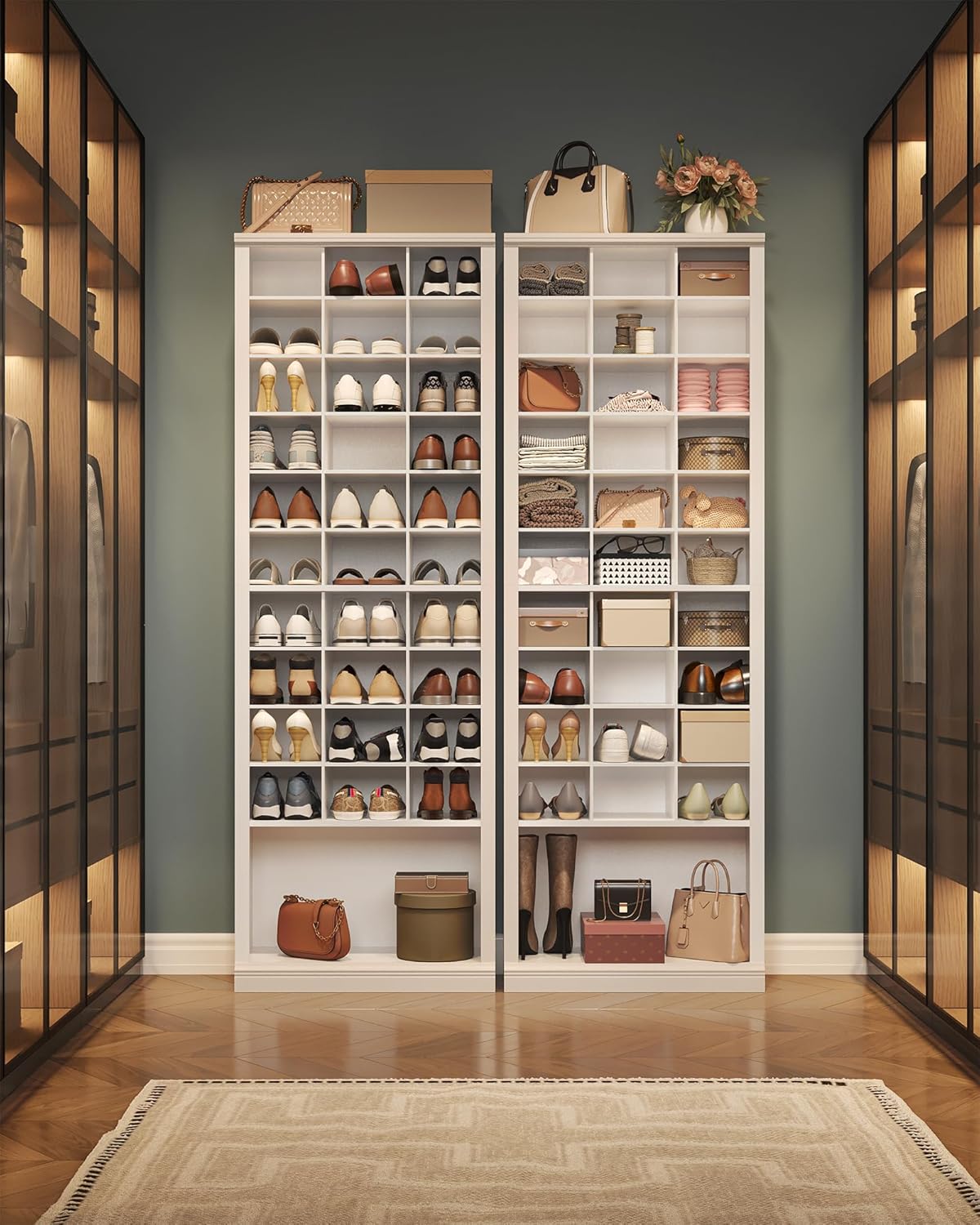 11 Tiers Shoe Storage Cabinet, Tall Shoes Cabinet with Cubby, Freestanding Wooden Shoe Organizer, 30-33 Pairs, Shoes Cubby Organizer for Entryway, Bedroom, White 02001BSR