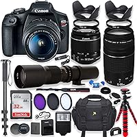 Canon EOS Rebel T7 DSLR Bundle: 18-55mm IS II, 75-300mm & 500mm Lenses + 32GB Card, Filters, Monopod - Renewed