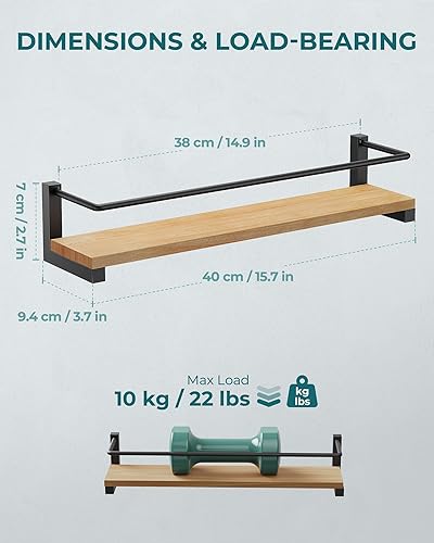 Miniatura 5 de OROPY Estante para especias montado en la pared, estante colgante de madera rústica para colocar sobre la estufa, pared de cocina, paquete de 4