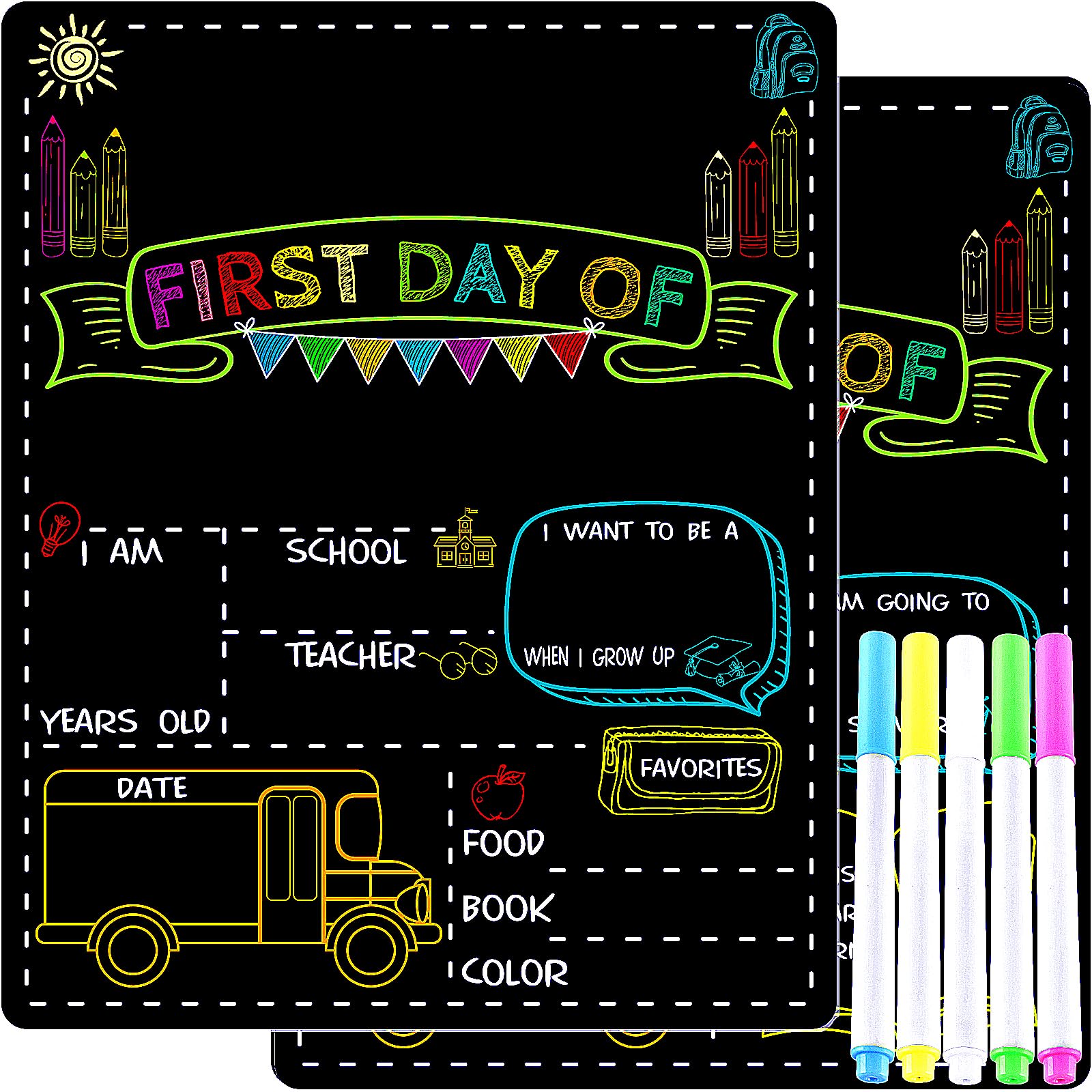 14 Pack 12" x 10" First & Last Day of School Chalkboard with 5 Markers, My First Last Day of Board Signs, 1st Day of Sign for Kid, Back to School Supplies for Preschool Kindergarten 1st Grade