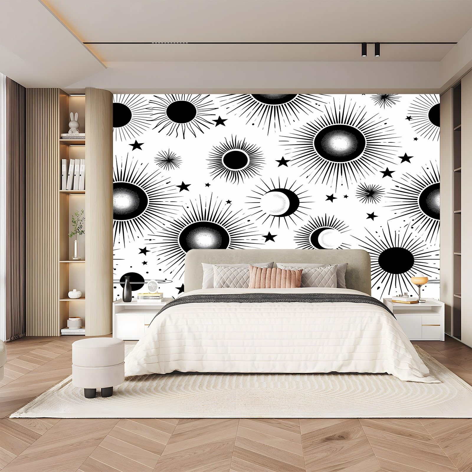 Tapeta ścienna z włókniny abstrakcyjny księżyc, 300 x 210 cm 3D nowoczesny salon sypialnia dekoracja ścienna dekoracja ścienna biała czarna tapeta z włókniny
