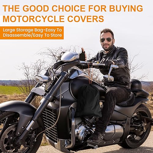 Miniatura 7 de Funda para motocicleta resistente, cubierta de motocicleta 420D, sol, protección impermeable al aire libre, con ventana de matrícula, 4 tiras
