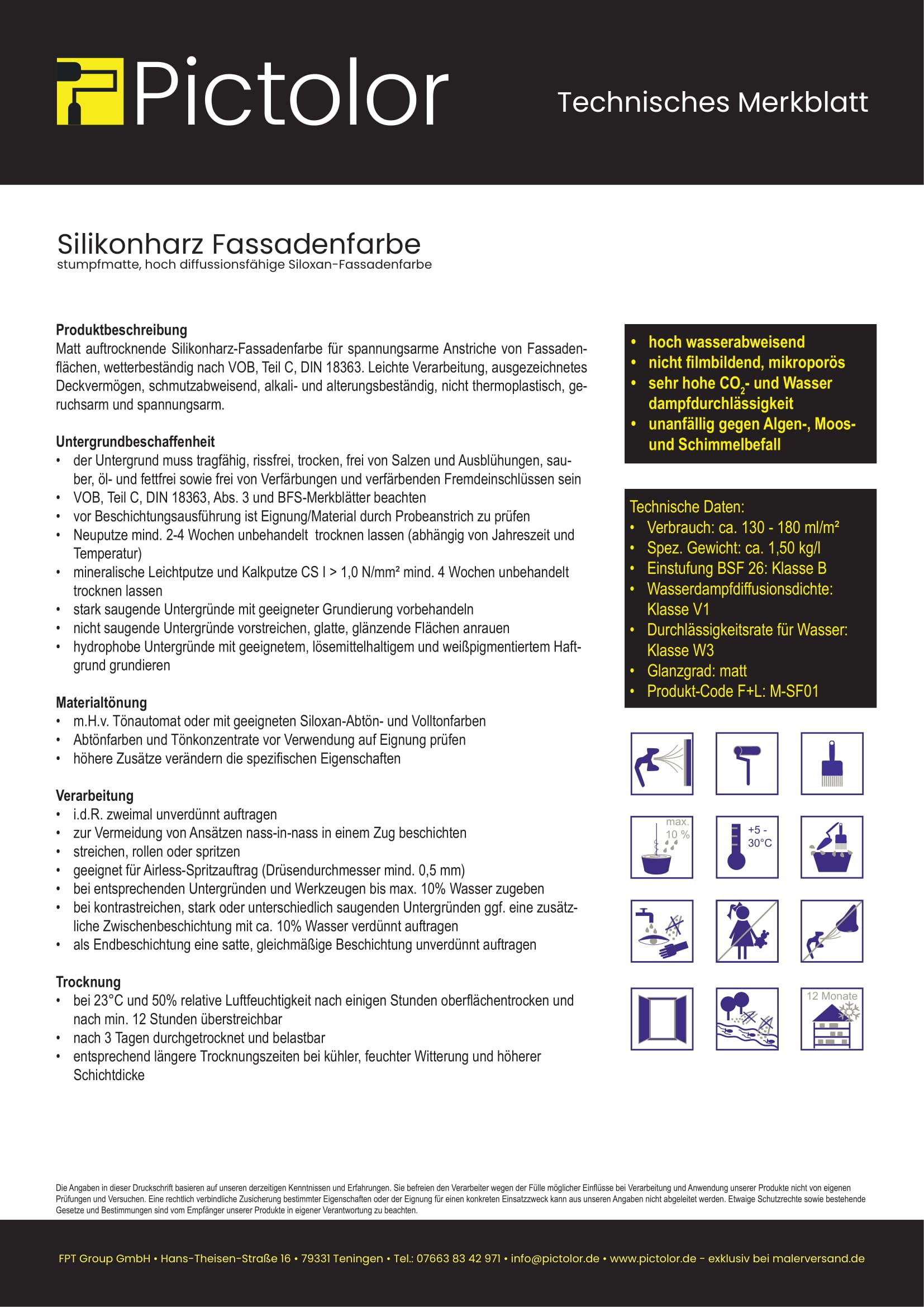 Pictolor Silikonharz Fassadenfarbe 12,5 Liter weiß