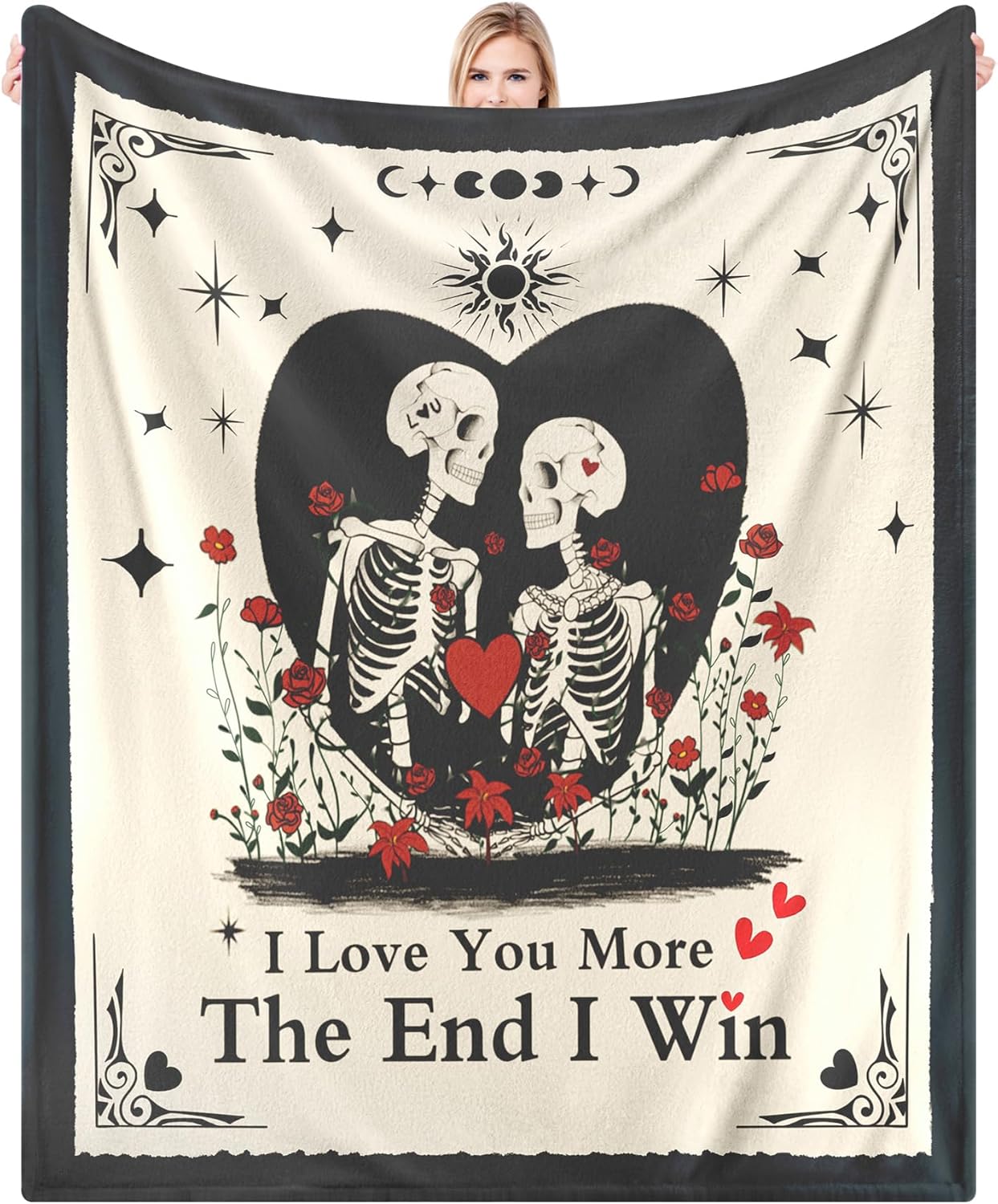 Valentine Anniversary Couple Gift Blanket for Girlfriend Wife 60"X52",Gift for Boyfriend Skull Lover Throw Blanket,I Love You More Birthday Present for Husband,Christmas Blanket Gifts for Wife Women