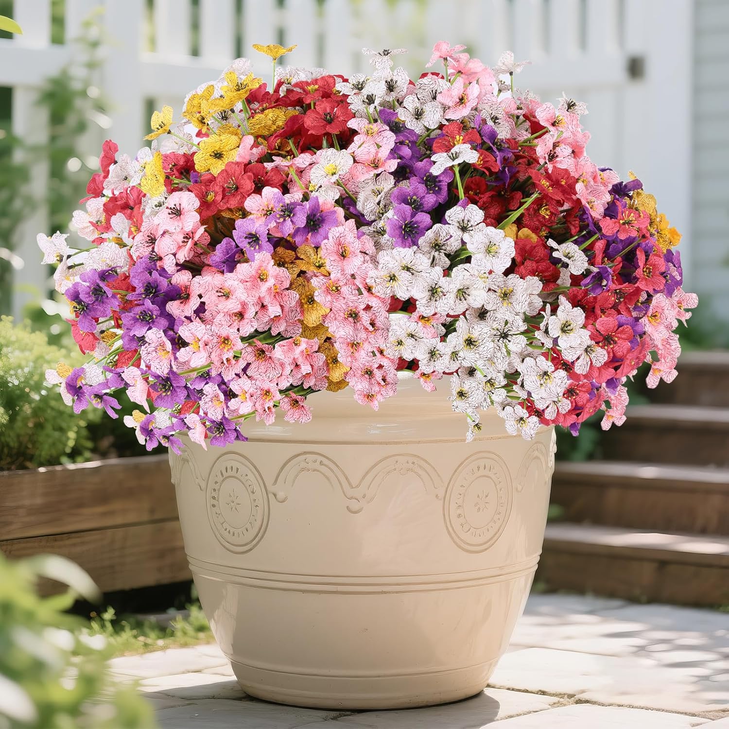 Artificial Flowers for Outdoor Indoor,Silk Flowers No Fade Fake Plastic Flowers Faux Plants for Outdoors Outside Front Porch Hanging Planter Window Box Garden Home Decoration,13 Bundles(Pink)
