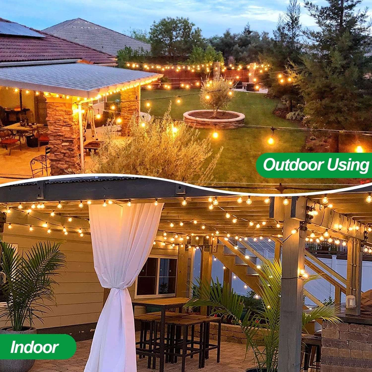 Cadena de luces LED para exteriores, 45 m, corriente de 58 + 2 bombillas LED, resistente a la intemperie, IP44, resistente al agua, para balcón, exterior, cadena de luces para terraza, jardín, bodas