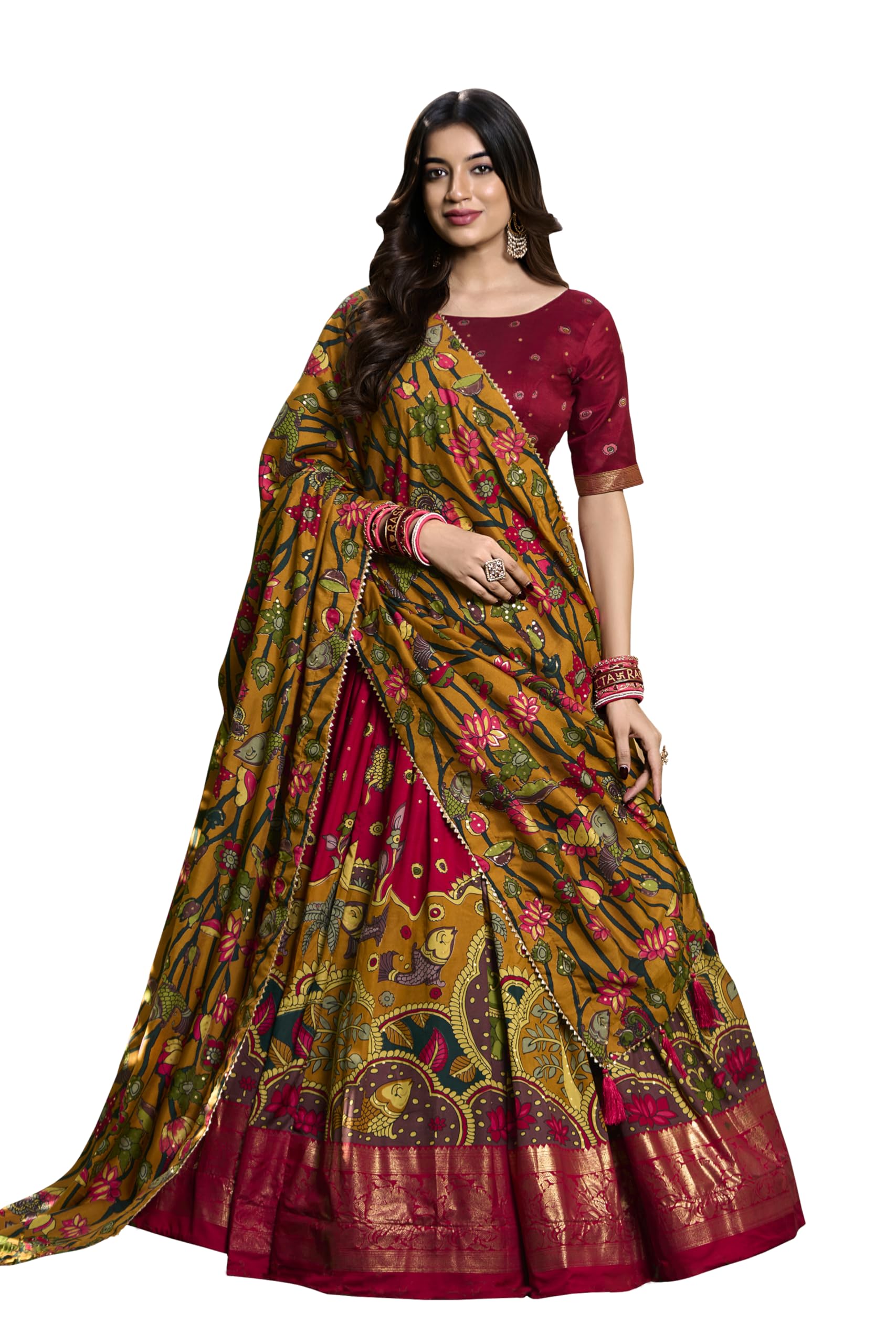Women's Wedding Special Tussar Silk With Kalamkari Print Lehenga Choli