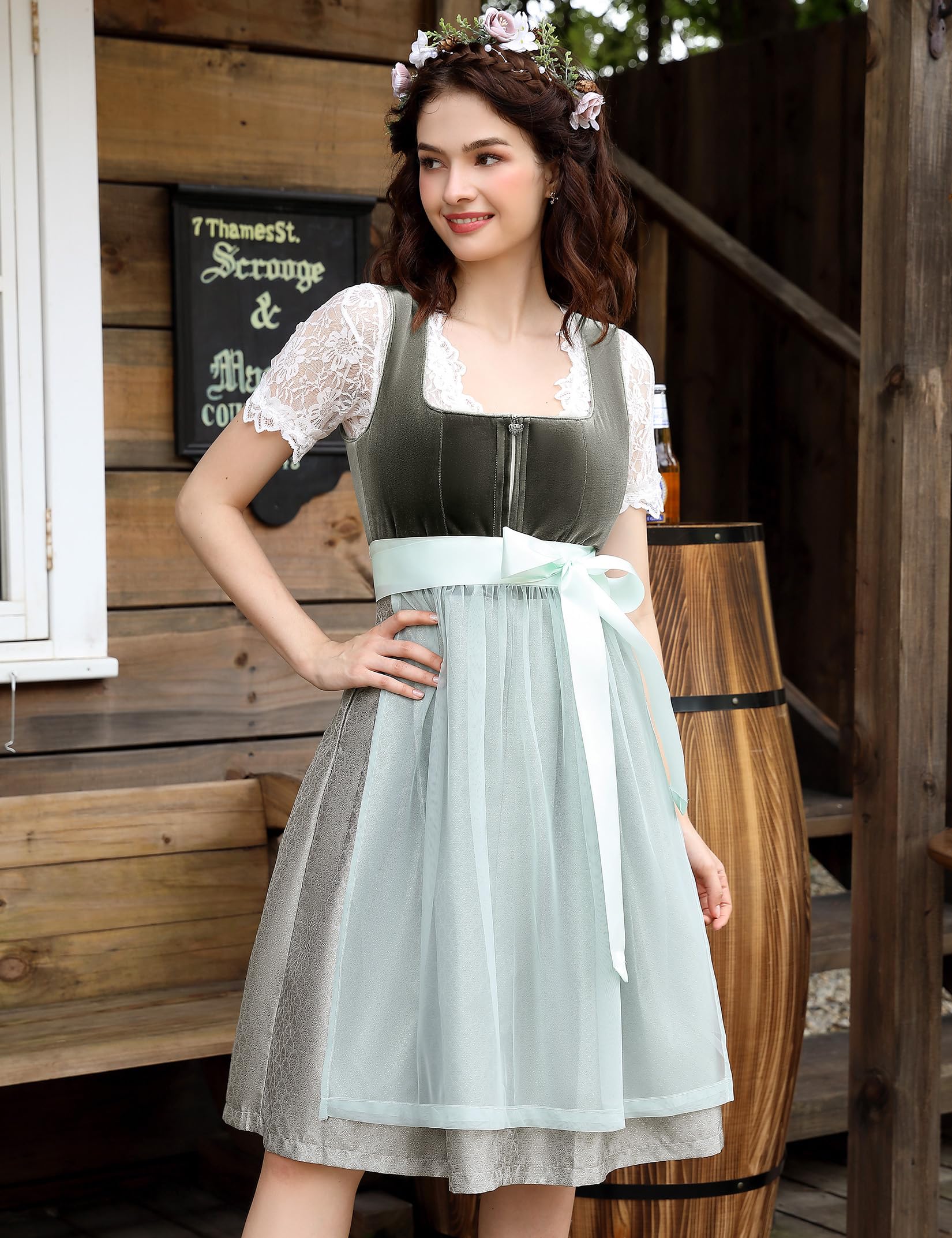 KOJOOIN Dames Dirndl Midi Klederdracht 3 Stuks. Afkorting