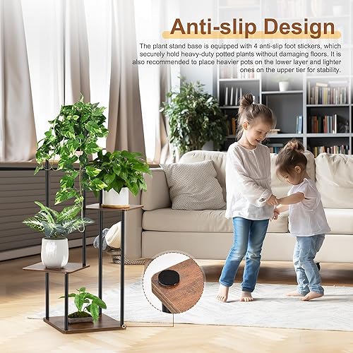 Miniatura 5 de Soporte para Plantas de 4 Niveles Interior Exterior, Estante Esquinero de Madera Metal, Múltiples Estantes Portamacetas Soporte, Estante Exhibidor