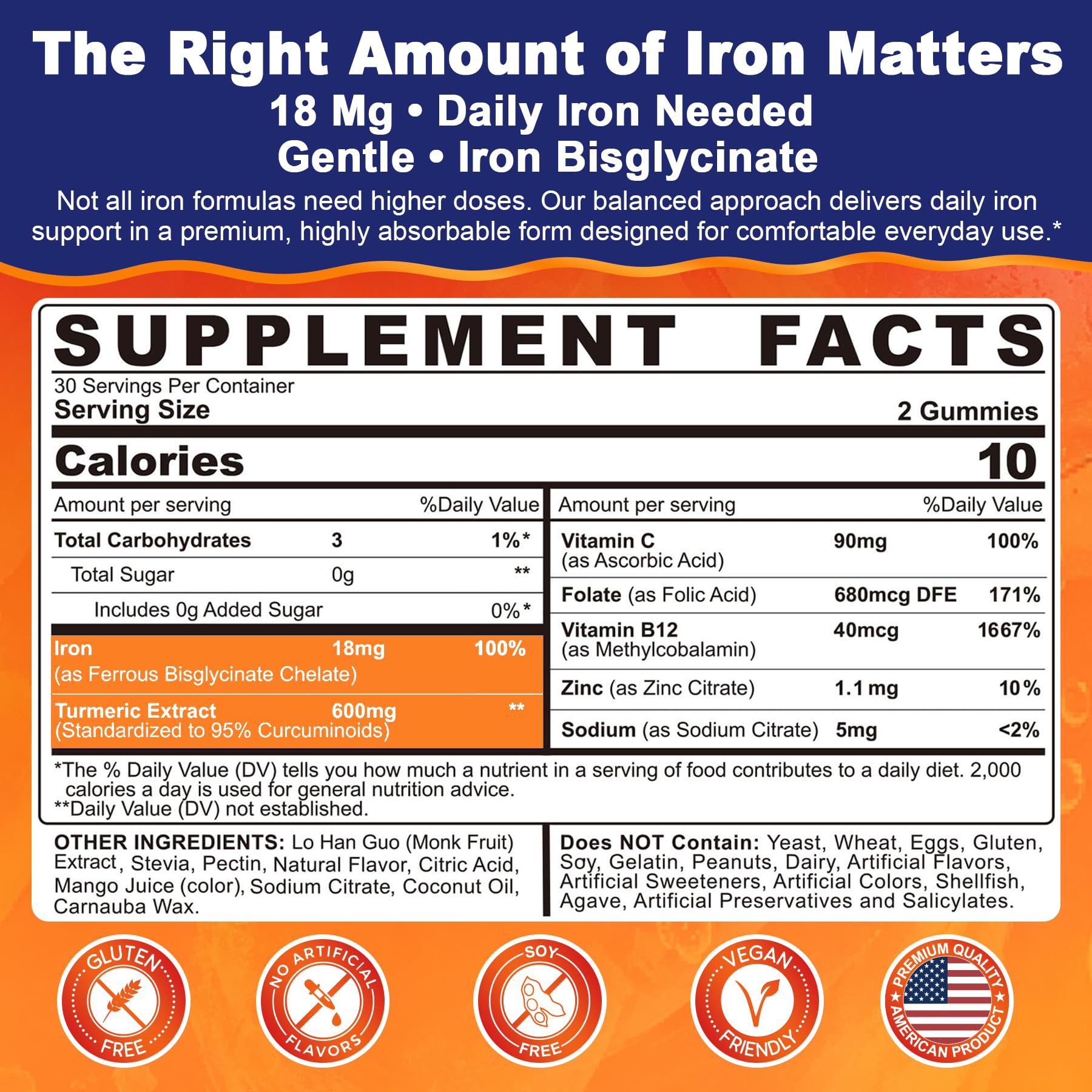 Vegan Iron Gummies for Women & Men 18mg, Gentle Iron Bisglycinate, 120Cts — Amazon image 2