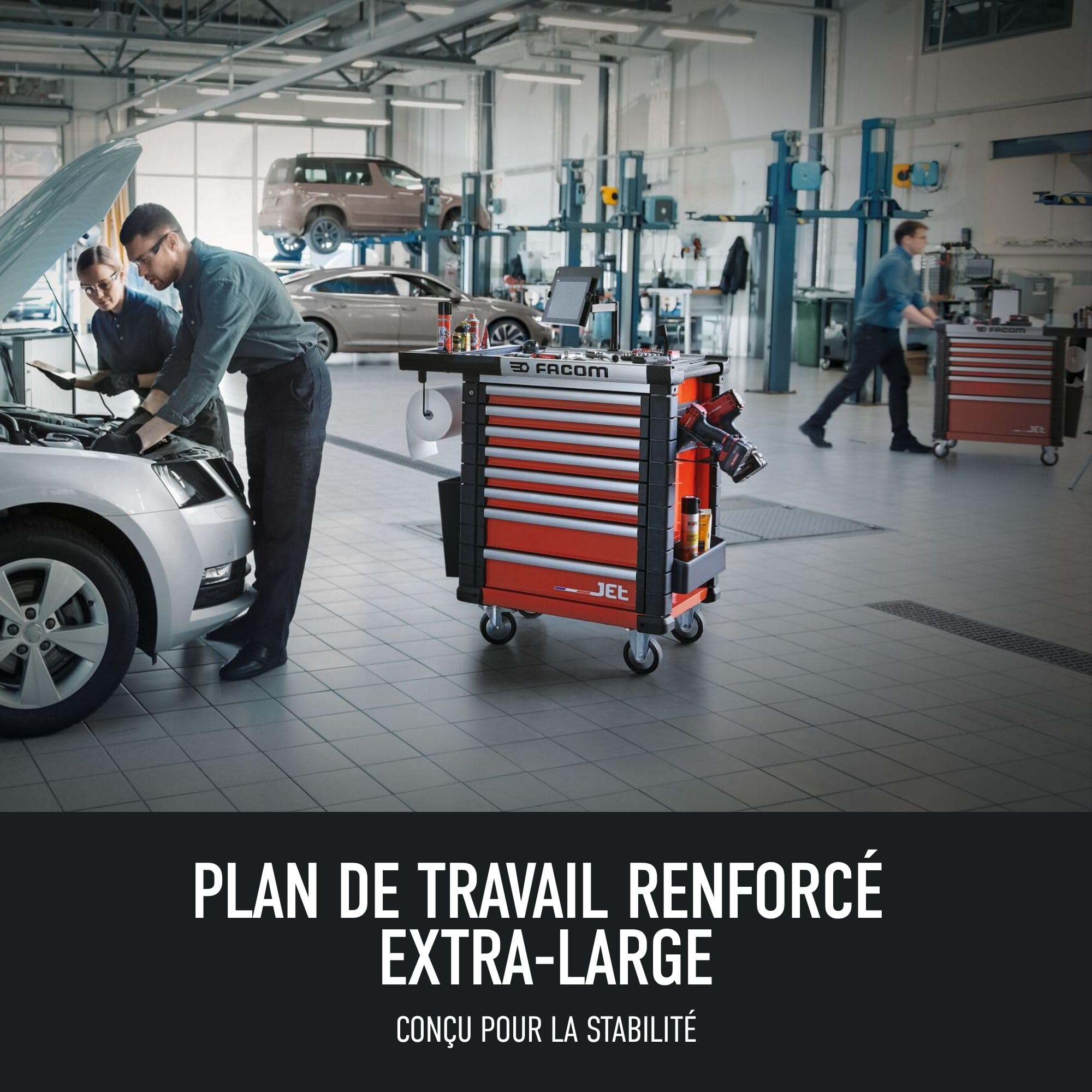 FACOM Servante Roulante, 8 Tiroirs, 24 Modules, Plan de Travail XL, avec Serrure Centrale, JET.8M3A