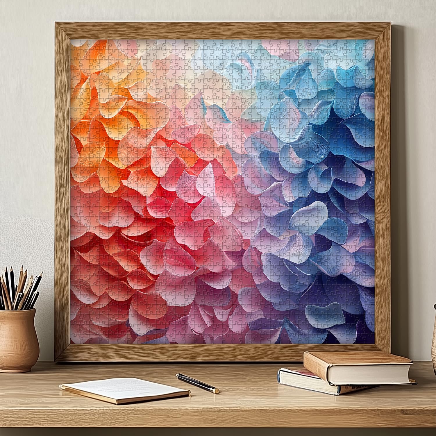 PICKFORU Gradient Flower Puzzle - 1000 Pieces, Rainbow Floral Petal Art, Colorful Spring Nature Theme, 23.85x23.85 Inches