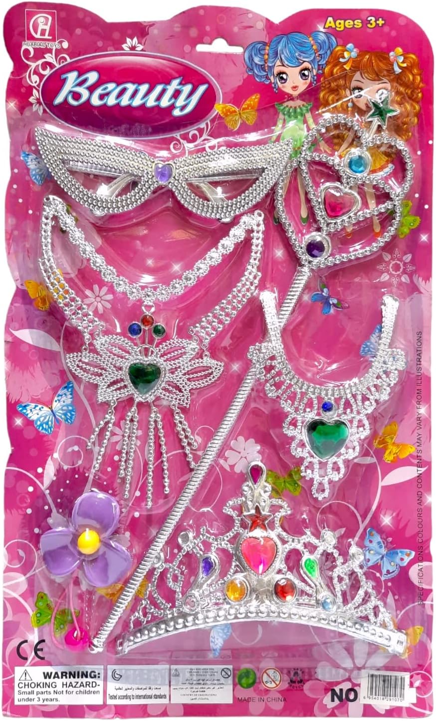 PARTY TIME - 6 Pieces Set of Princess Dress Up Accessories for Princess Costume Tiara Wand Necklace Gift Set Princess Accessories for Girls