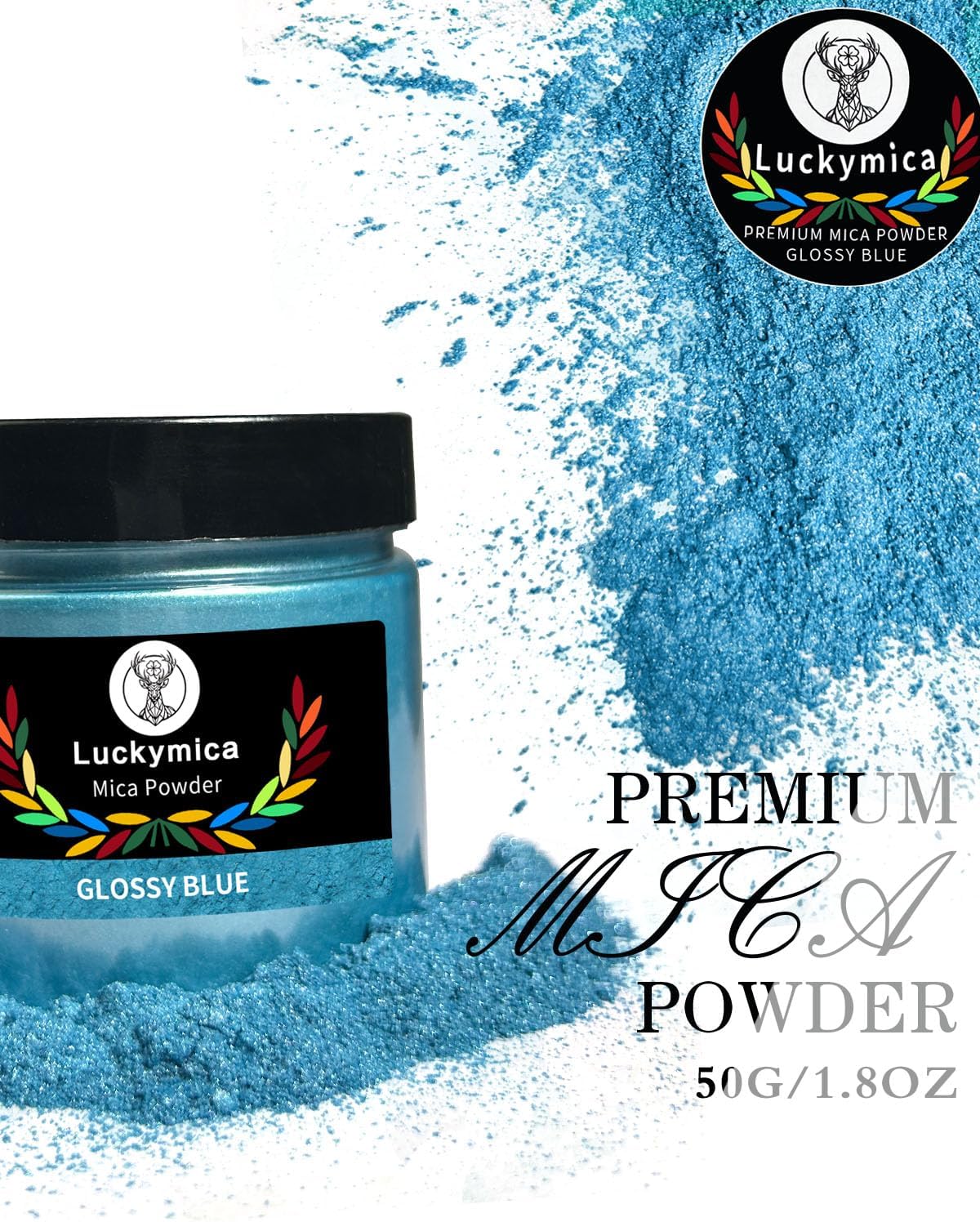 Mica Powder for Epoxy Resin, Premium Pearlescent Pigment Powder for Resin Art, Dye, Nail Polish, Paint, Candle Making, Soap Making, Bath Bombs, DIY Cosmetics - Glossy Blue (50g / 1.76oz)