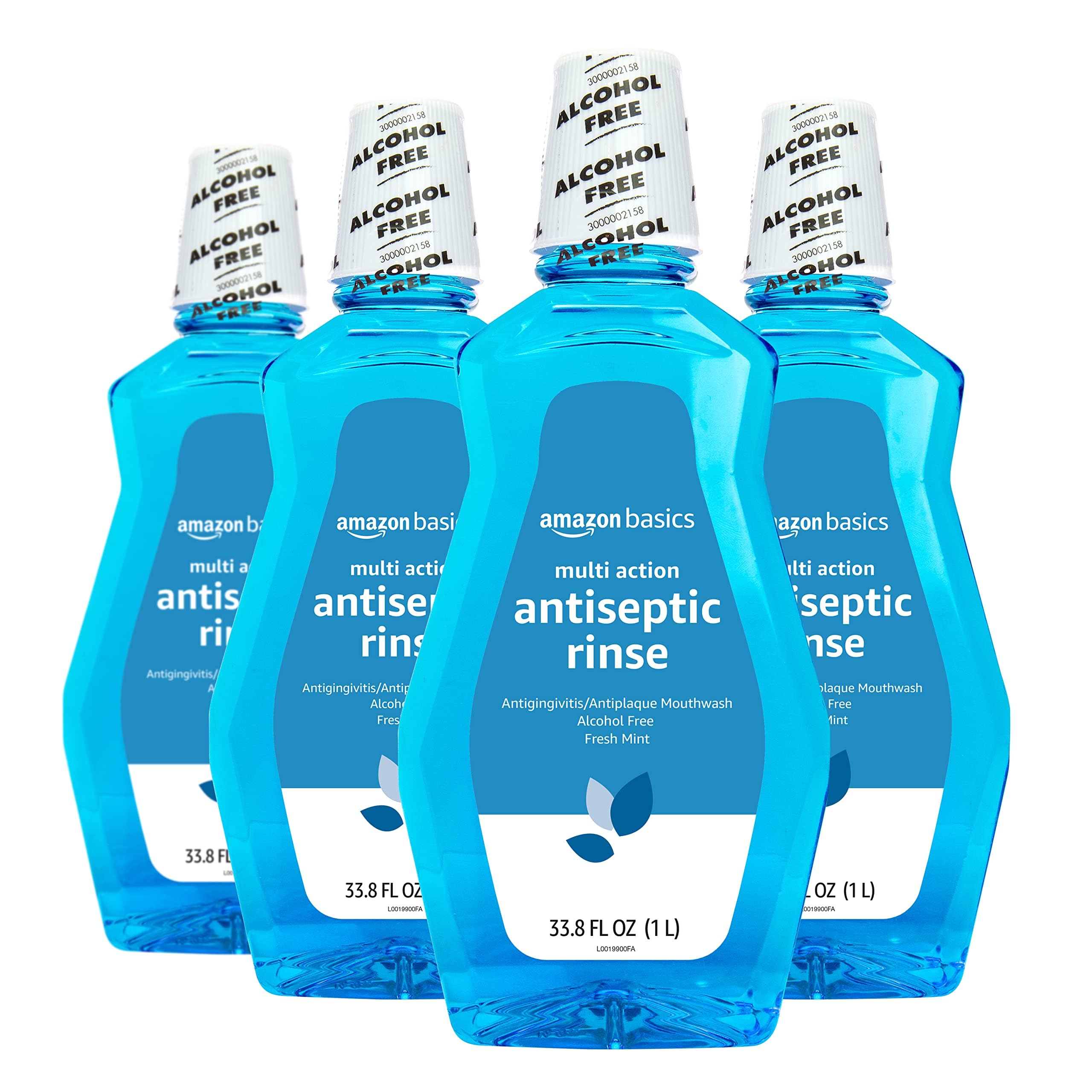 Amazon Basics Multi Action Antiseptic Rinse, Alcohol Free, Fresh Mint, 1 Liter, 33.8 Fluid Ounces, 4-Pack (Previously Solimo)