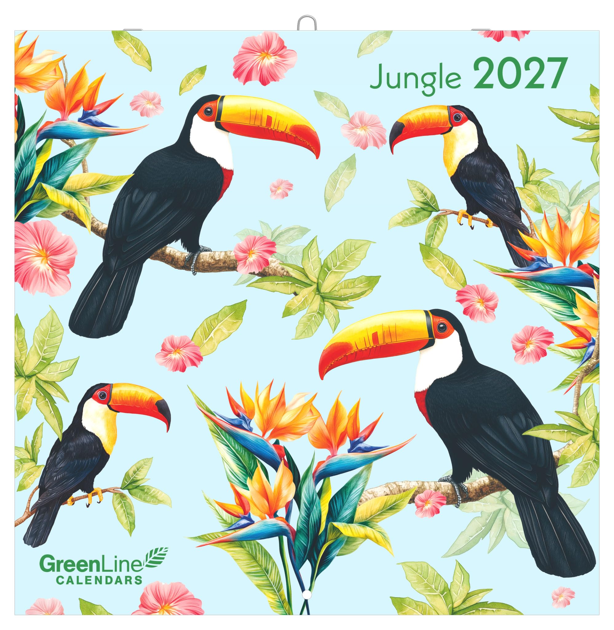 Jungle 2027: Wandkalender 30x30 cm (30x60 geöffnet) mit exotischen Urwald-Illustrationen und 6-sprachigem Kalendarium