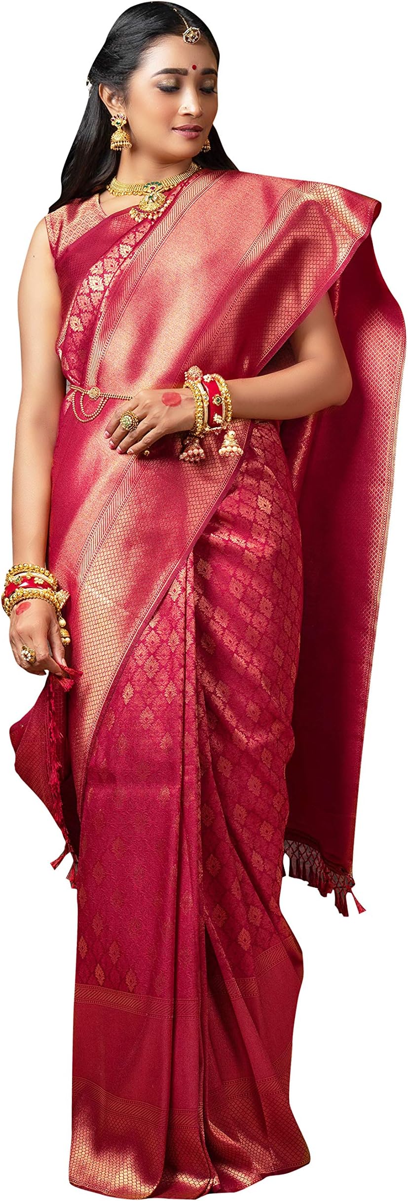 VardhaSarees for Women Banarasi Kanjivaram Silk Woven Sari | Indian Diwali Wedding Gift Saree & Unstitched Blouse