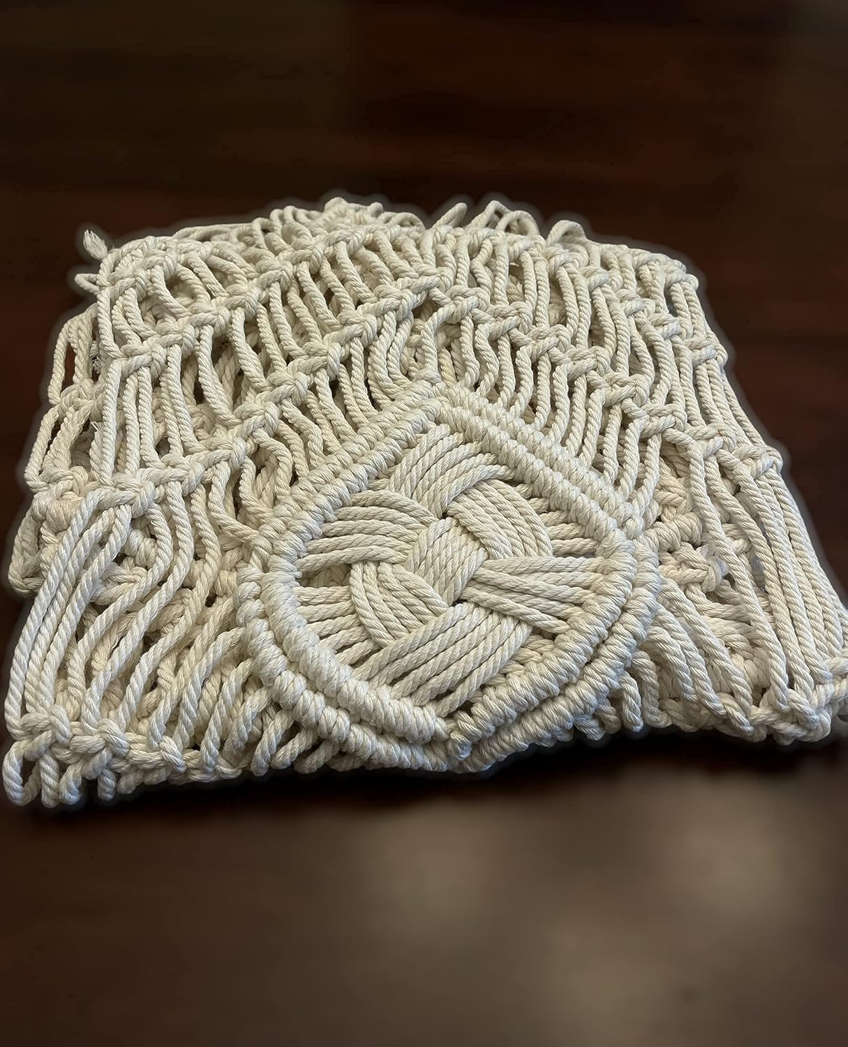 Macrame Table Runner Eternal Knot, Boho Farmhouse Fall Decor, Off White 10 in x 70 in