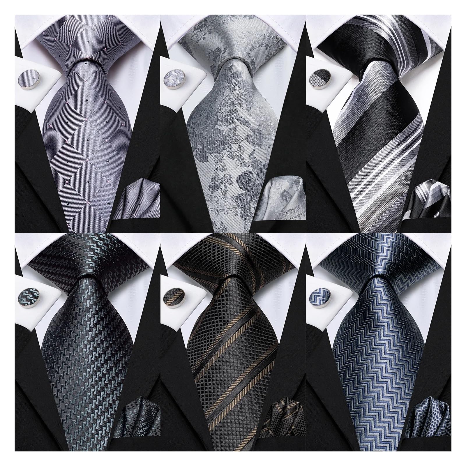 Corbata de seda Hi-Tie for hombre, elegante corbata, pañuelo bolsillo, gemelos, accesorio boda for novio Para Boda, Fiesta, Negocios