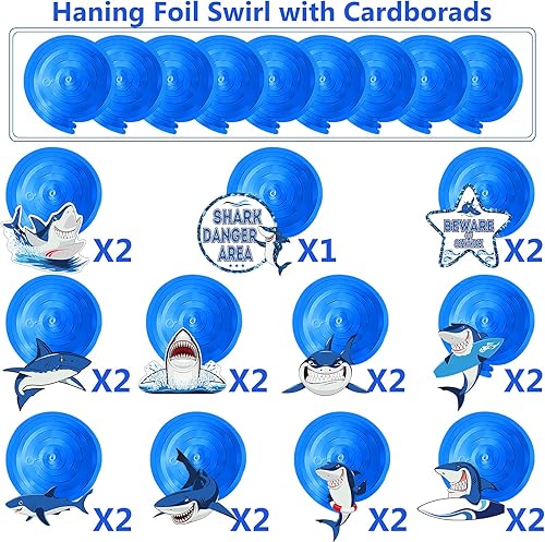 Miniatura 4 de Censen 30 piezas de remolinos colgantes de tiburón, suministros de fiesta de tiburón, remolinos de papel de aluminio de océano y mar, decoración de