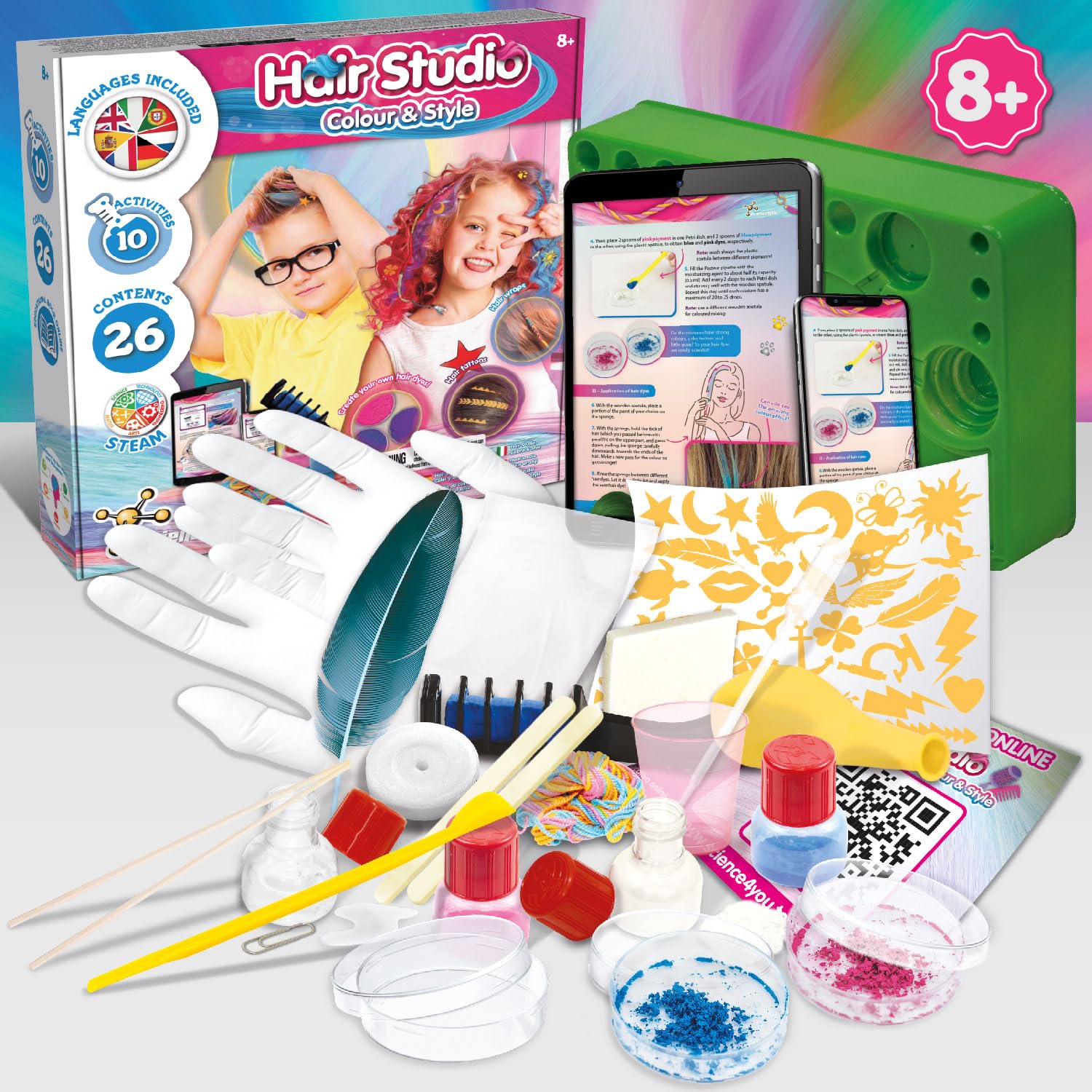 Science4you Hair Studio - Tizas para el Pelo para Niña, 10+ Actividades, Juegos y Juguetes para Niño 8+ Años para hacer Mechas en el Pelo, Tatuajes de Pelo y Trenzas, Regalos para Niña y Niño 8+ Años