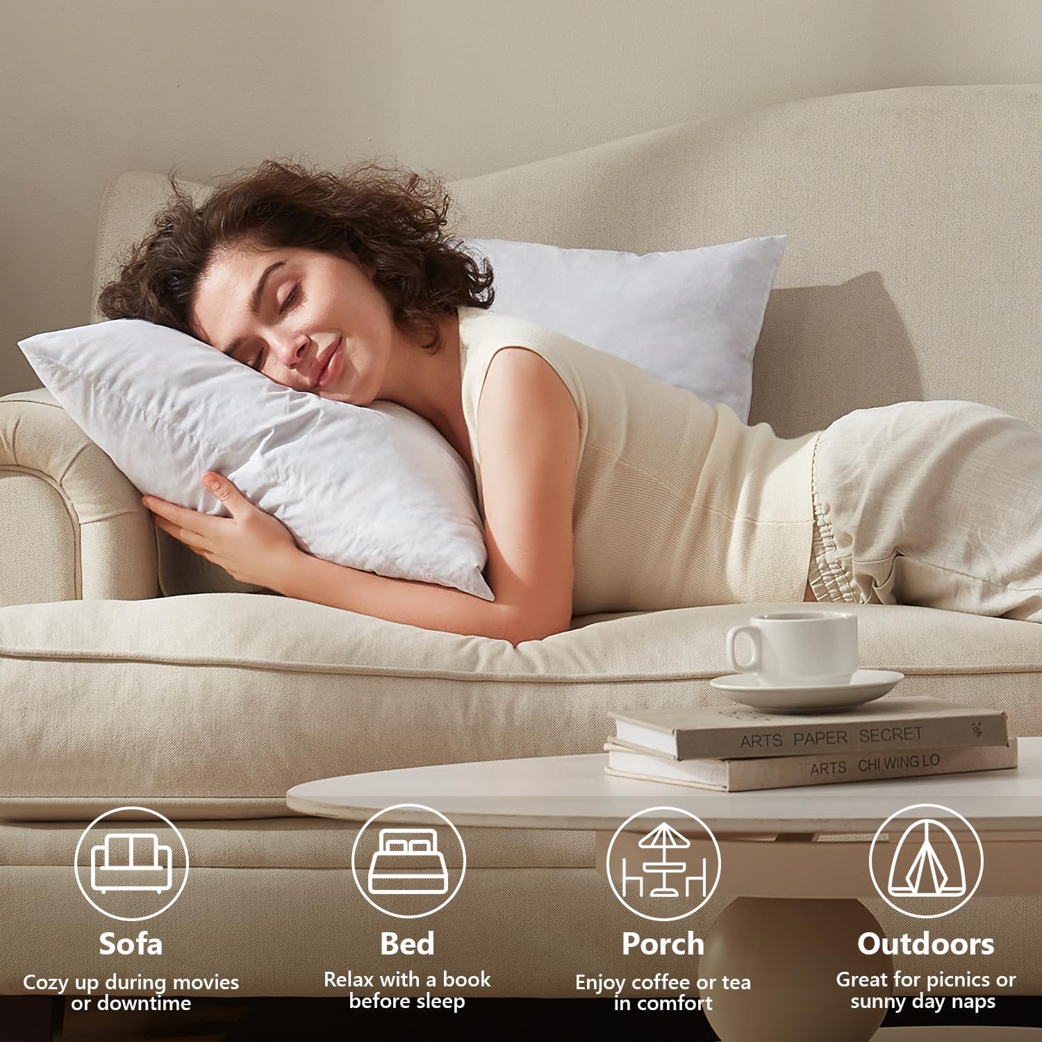 Glaciman 18x18 Premium Feather Throw Pillow Inserts (Pack of 2) - Soft Fluffy Decorative Pillow for Sofa, Bed, Couch - Feather and Down Square Euro Pillows