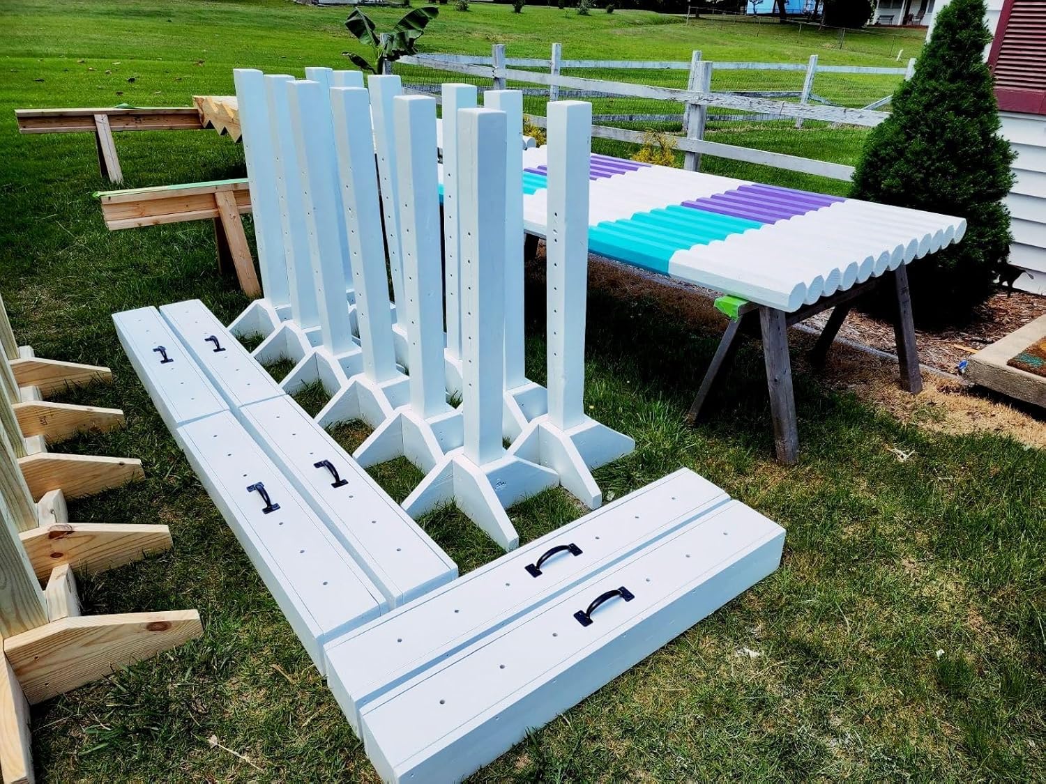 Two 4ft Sport Horse Jump Flower Box Set - Pressure Treated Pine Wood, Metal Handles, 6 Flower Holes for Enhanced Jump Arena - Equestrian Flower Box- Upgrade Your Jump Arena