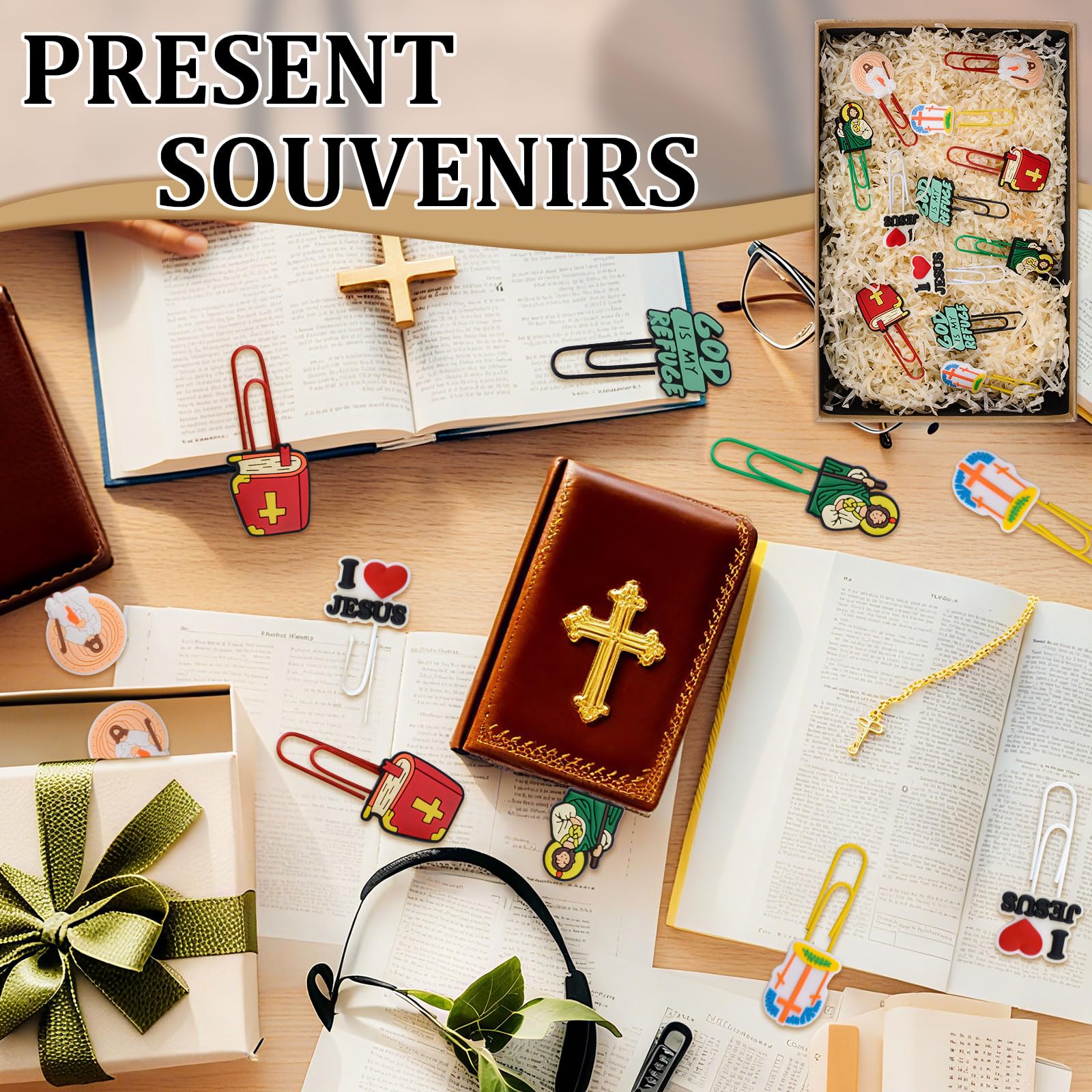 WANDIC Lot de 12 Marque-Pages chrétiens, Croix de Jésus, Fournitures d'étude de la Bible, Cadeaux catholiques pour l'école du Dimanche,Adolescents