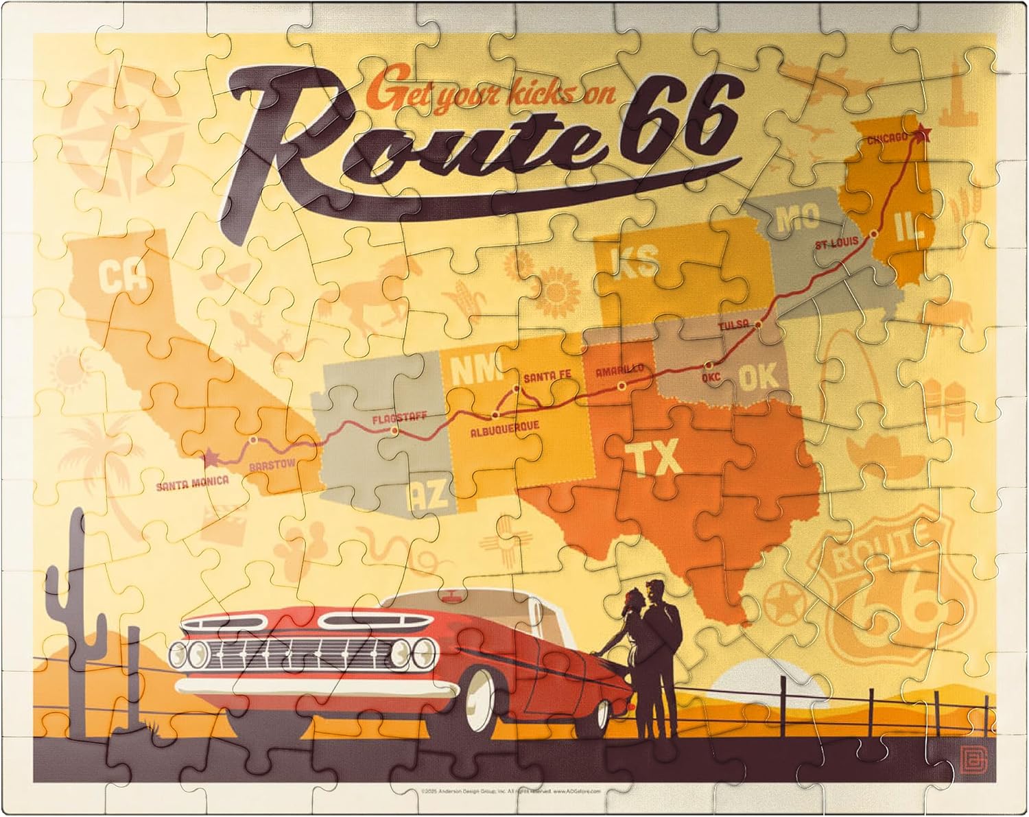 MyPuzzle Route 66 Map, Vintage Poster - Premium 500 Piece Jigsaw Puzzle for Adults