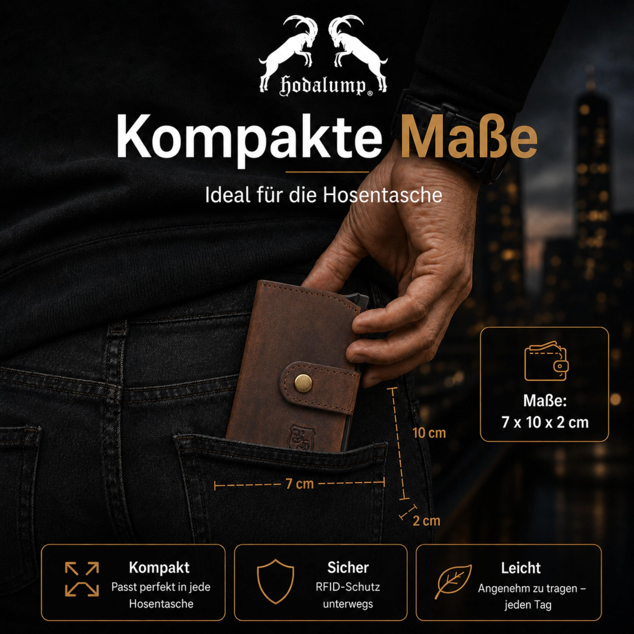 Slim Wallet aus Leder mit Münzfach & RFID Schutz - Mini Geldbörse Herren Kartenetui - Portmonee klein aus Echtleder - Geldbeutel für EC-Karten, Kreditkartenetui für 10 Karten, braun