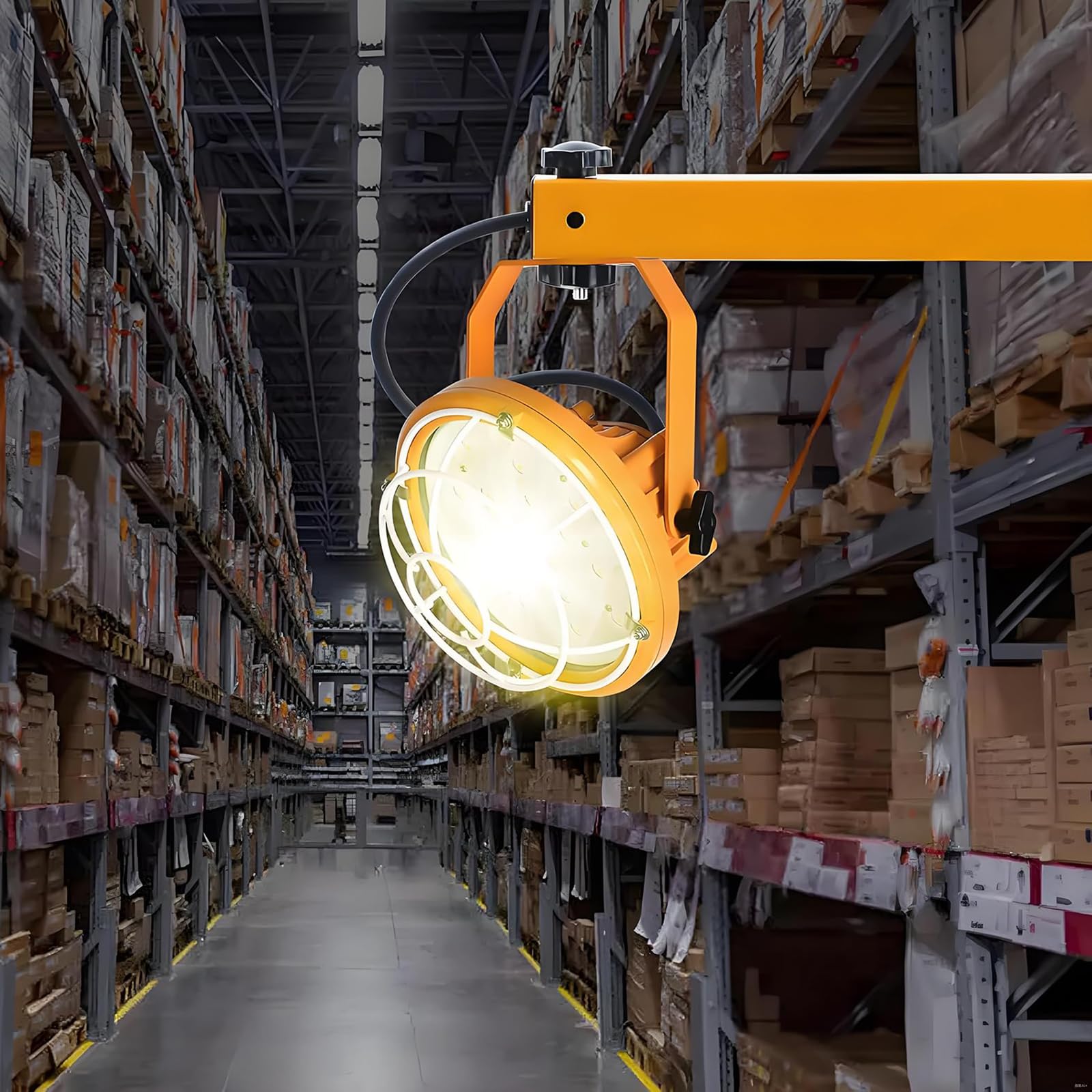Podwójne ramię obrotowe LED, lampa dokująca do ładowania, głowica obrotowa 360°, żywotność 50 000 h, miękkie, nierozpraszające światło do pojemników, magazynów