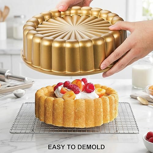 Miniatura 6 de Goaste 9.5 Inch Charlotte Cake Pan, Reusable Fluted Mold, Nonstick Aluminium With Flower Shape for Cheese, Chocolate, Strawberry Shortcake, Brownie