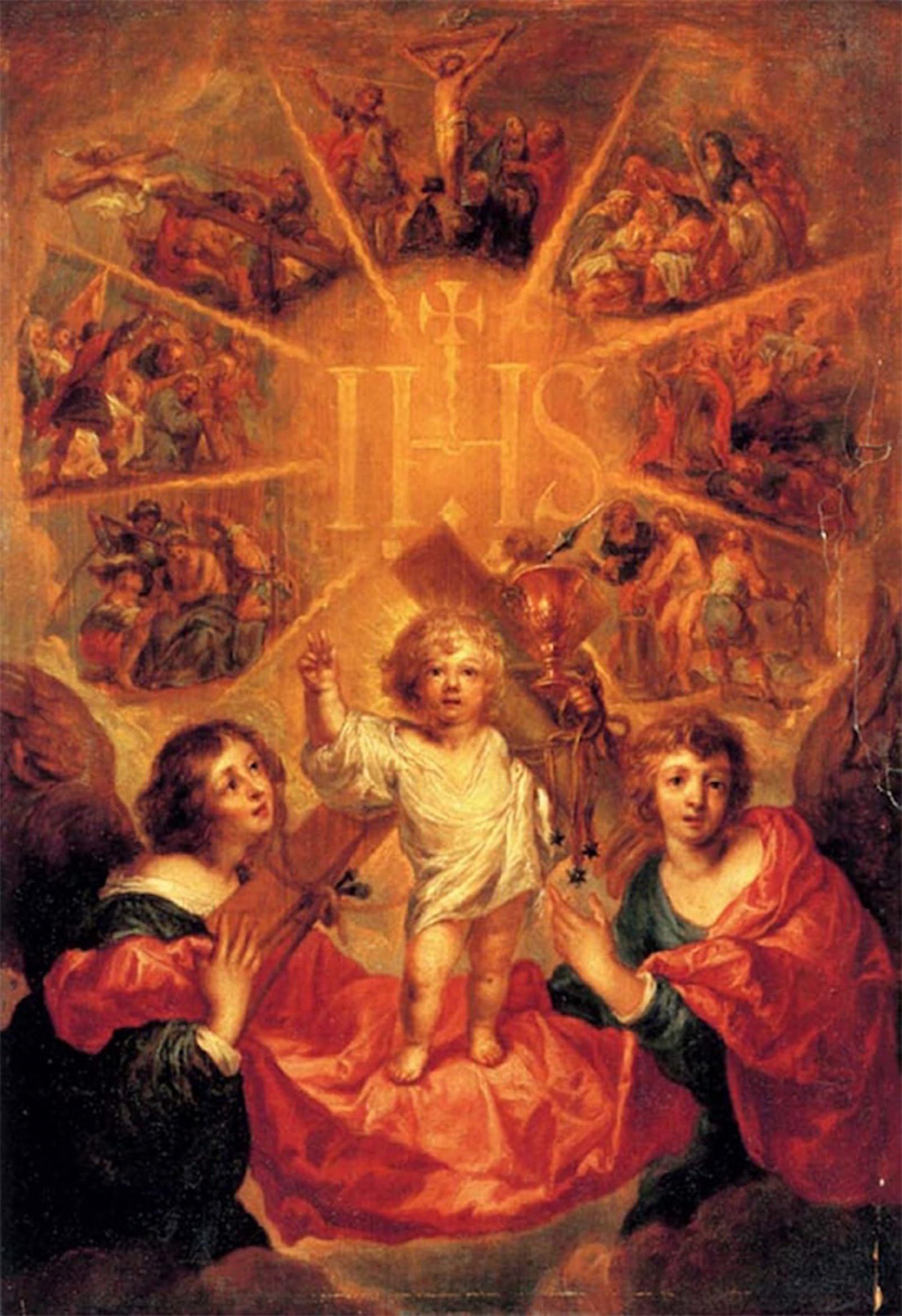 RZHRHJES Retro Picture Portrait Oil Painting Modern Wall Artwork The Glorification of The Name of Jesus Antoine Sallaert Canvas Poster for Home Decor 60x90cm