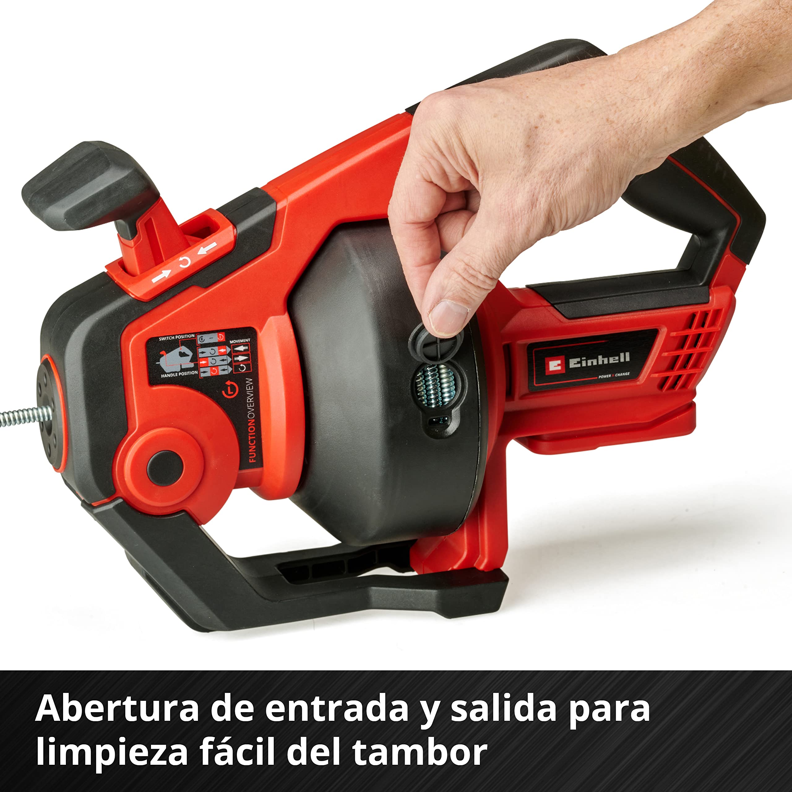 Einhell Limpiador de tubos con batería TE-DA 18/760 Li-Solo PXC (18 V, iones de Li, espiral de limpieza de 7,6 m, adecuado para diámetro de tubo de 16-55 mm, envío sin batería ni cargador)