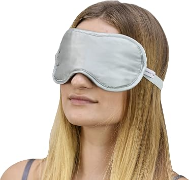 Jasmine Silk 100% Pure Silk Filled Eye Mask/Sleeping Mask Sleep Mask - Grey