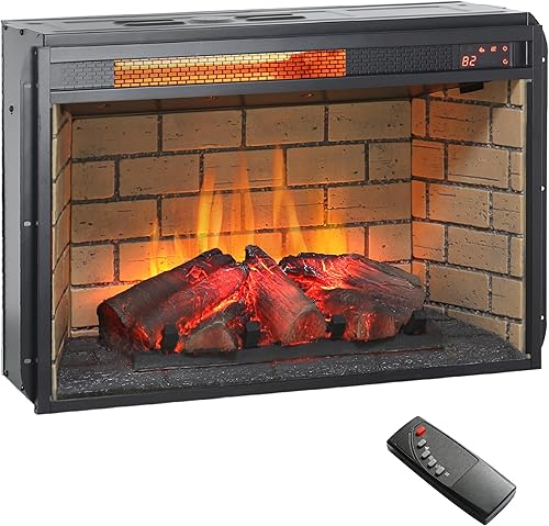 CZBZ 26 Inch Infrared Quartz Heater Fireplace Insert with Realistic Wood Logs & Brick Backdrop  Adjustable Flame Brightness, 1500W Supplemental