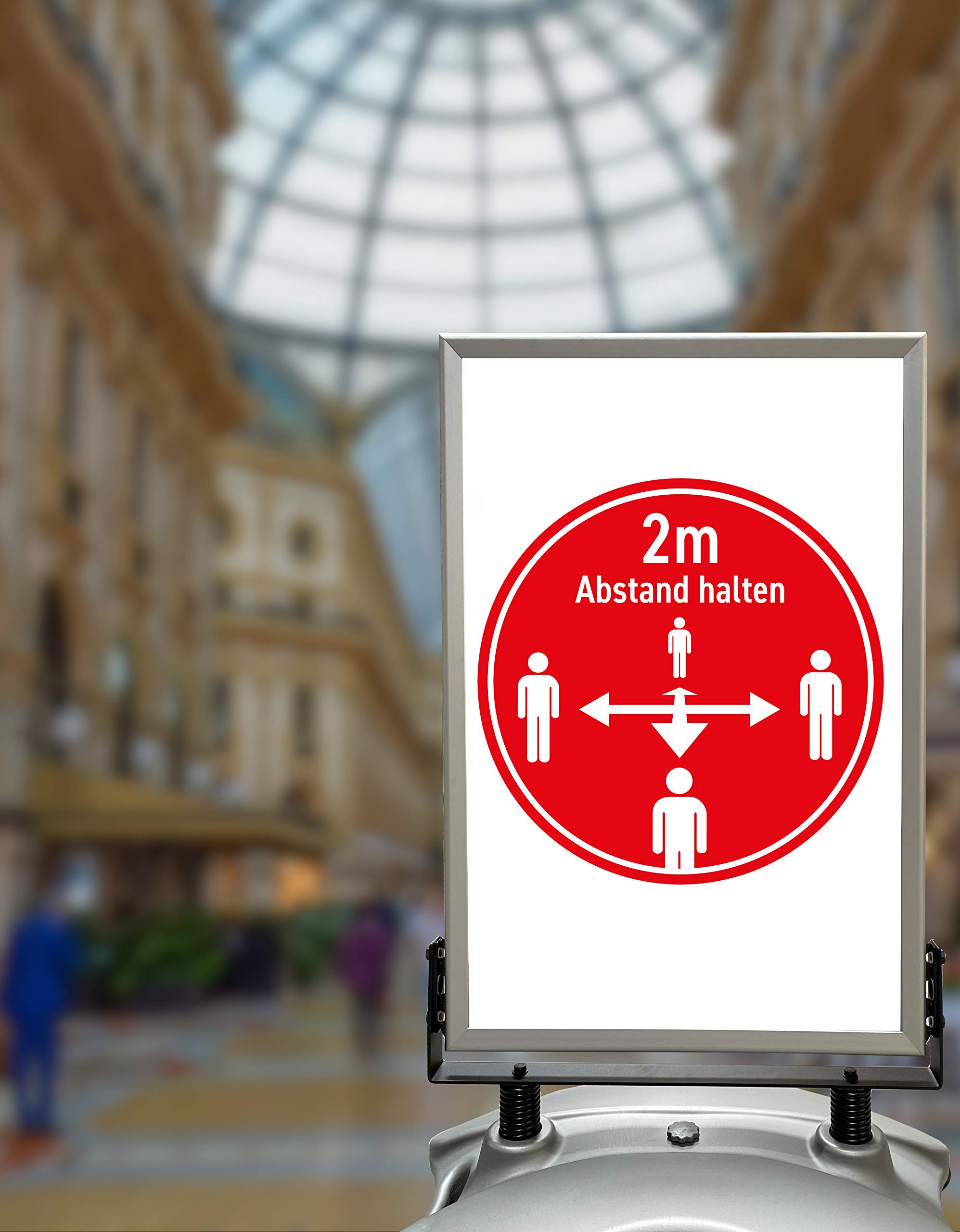 Premium Plakatständer A1 - Auf Rollen, befüllbar, schwenkbar, extrem standfest, Wetterfester High Quality Kundestopper in Silber, Werbeaufsteller für die professioenelle Präsentation