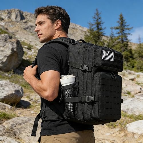 Miniatura 6 de Mochila táctica militar 45L/25L de 3 días de asalto Molle Mochila de día Mochila de senderismo para hombres y mujeres Negro-2,Verde