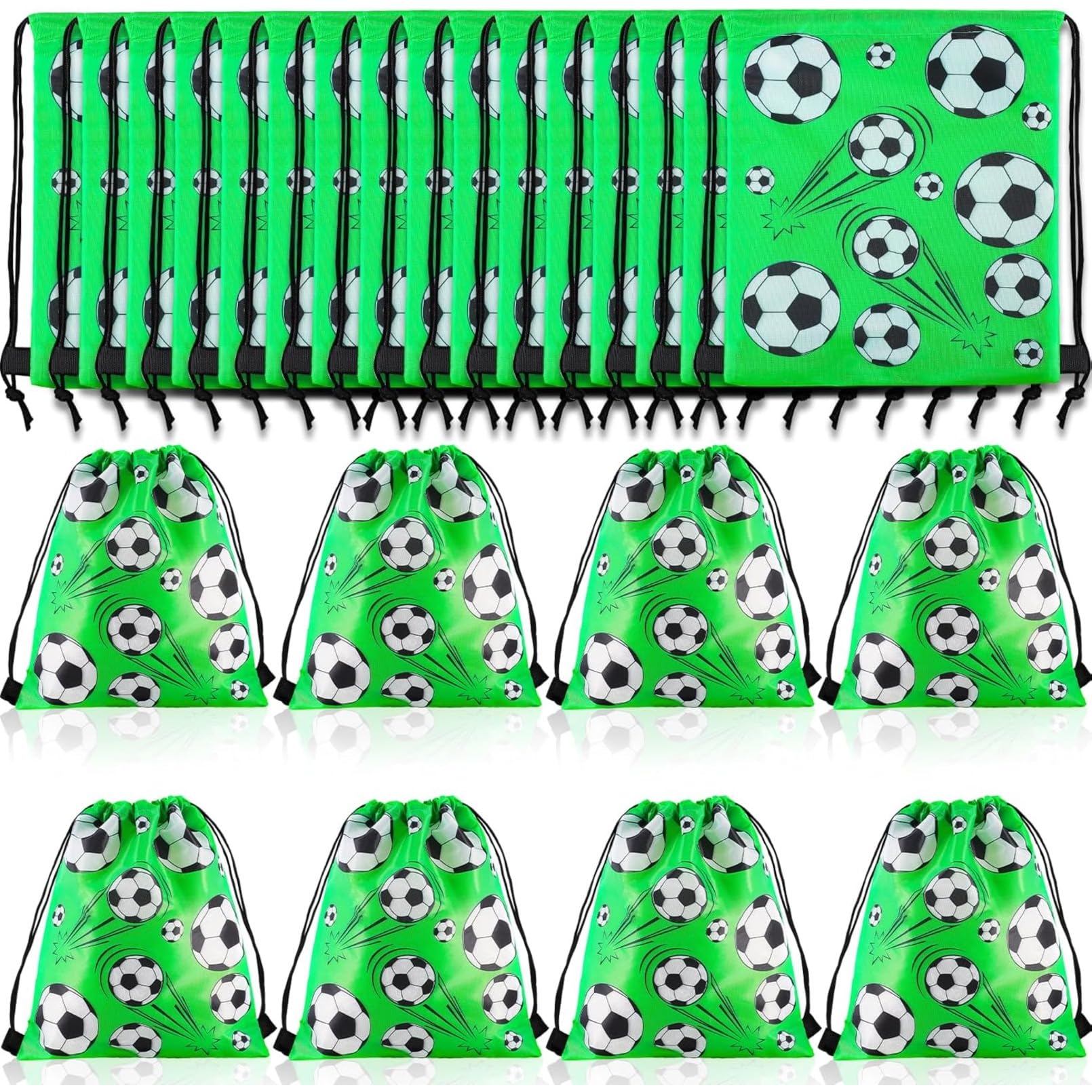 Preocea 24 Pack Soccer Drawstring Bag, Gift Bags, Green, 30 x 25.5 cm