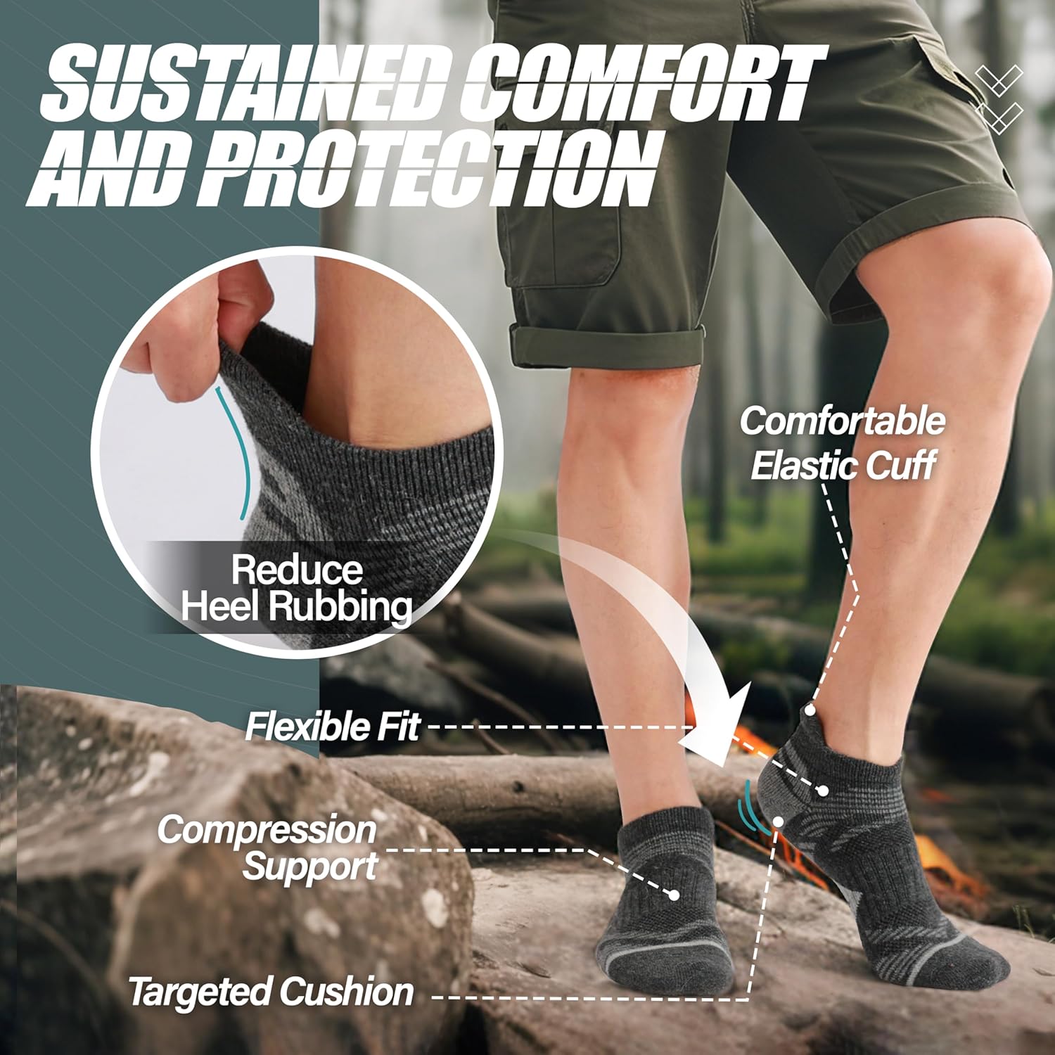 ANTSANG 6 Pairs Merino Wool Ankle Hiking Running Socks Compression Thick Cushion Breathable No Show Socks for Men Women - Image 3