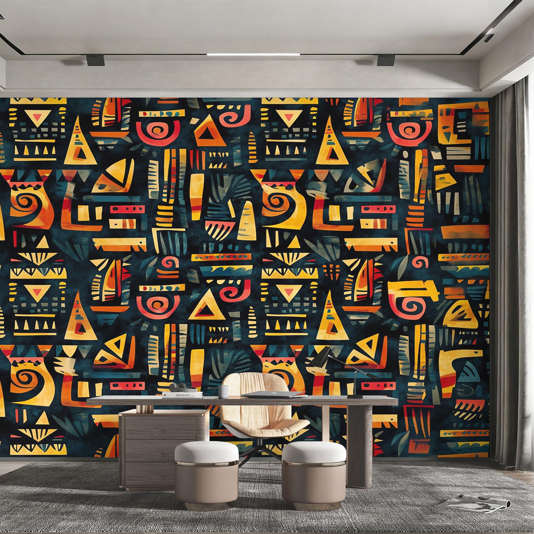 Papier peint tribal africain deco murale salon grand format intissé géométrique