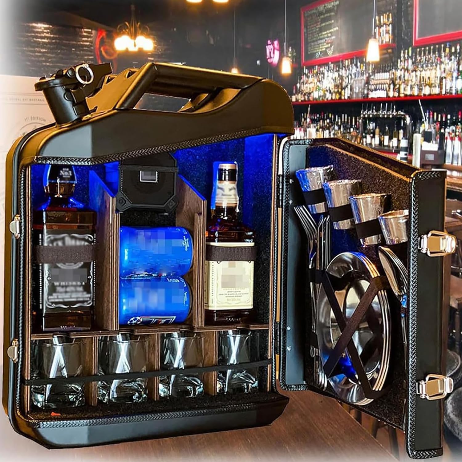 Whiskey Bar Cabinet, Mini Whiskey Bar, Mini Drinks Cabinet Personalized Small Bar, Cabinet Gas Can Bar, Portable Mobile Storage, Original Gift for Husband, Dad, Men