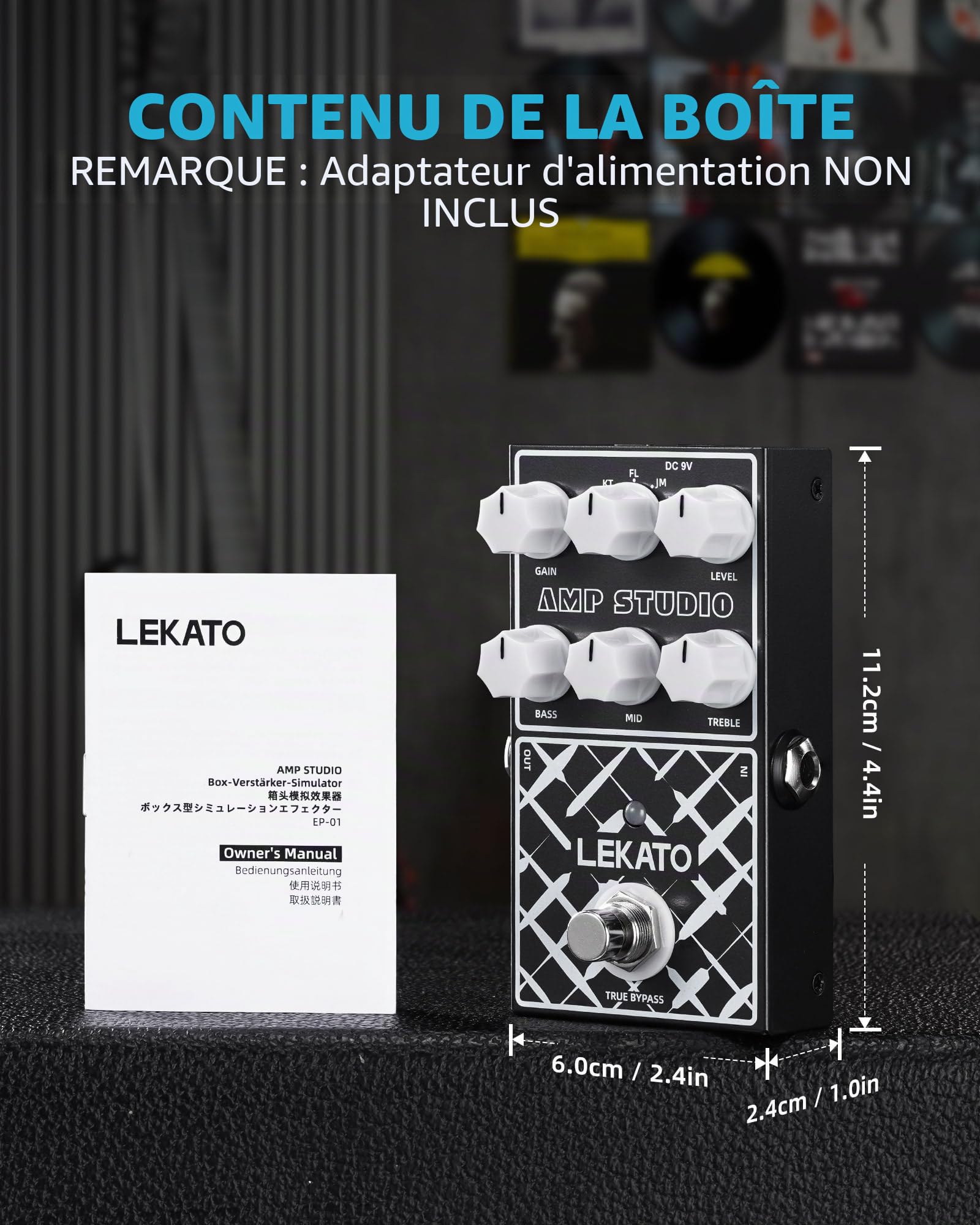 LEKATO Pédale d'effets de préampli numérique pour guitare électrique 9 modèles de préampli avec égaliseur à 3 bandes