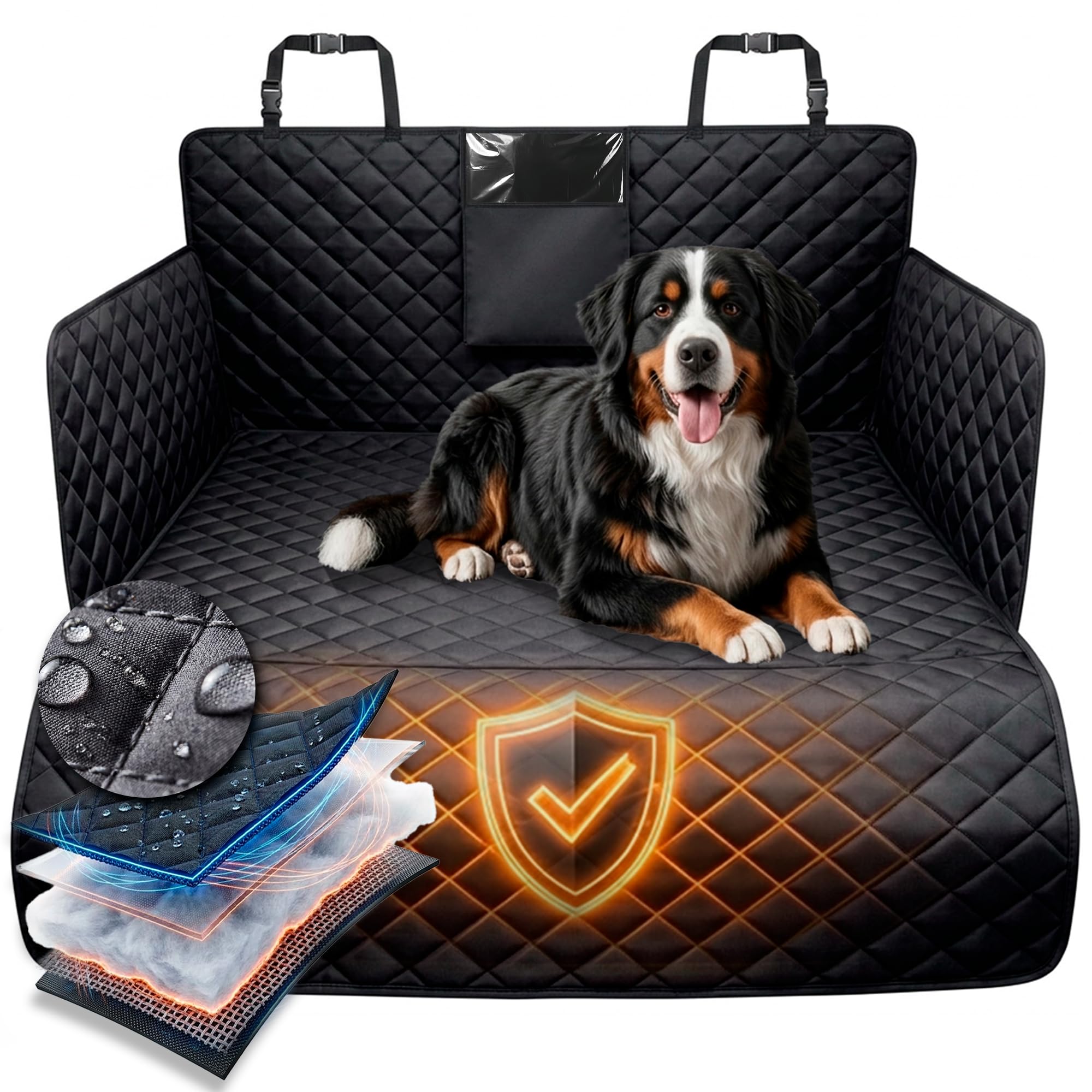 Funda Maletero Coche para Perros Impermeable, Protector de Maletero Antideslizante con Protección Lateral, Acolchado para SUV, Familiar y Sedán