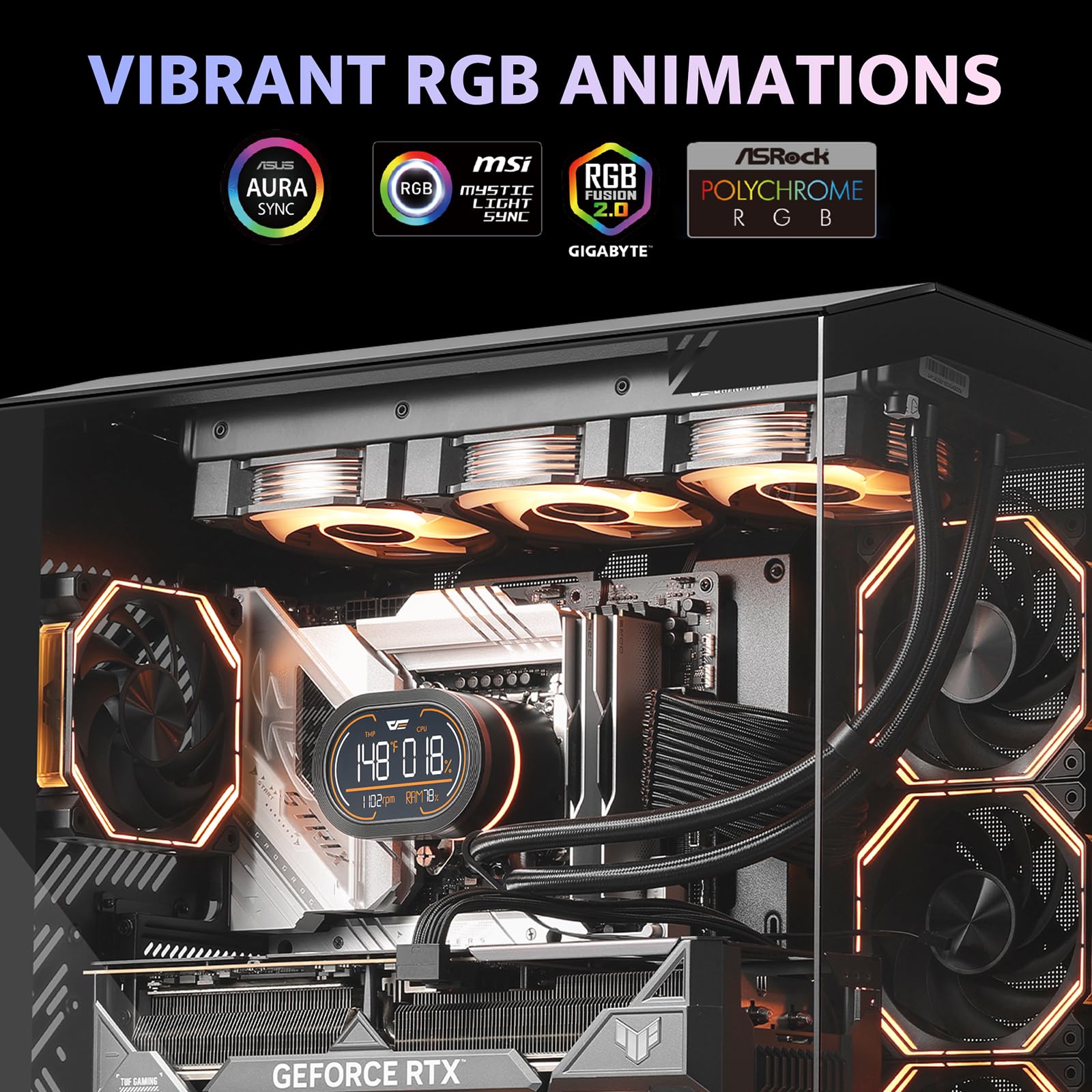 darkFlash DH360D V1.2 - Enfriador líquido todo en uno para CPU con pantalla, monitoreo de CPU, sincronización ARGB, ventiladores PWM de 360 mm AIO, radiador de CPU de alta eficiencia para Intel 1851