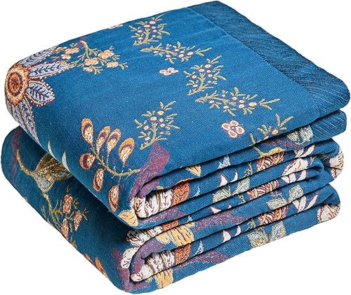 Miniatura 51 de MSGKV - Manta bohemia para sofá con hojas de algodón 50 x 60 pulgadas, mantas para sofá, silla, muselina transpirable, ligera, mantas de estilo