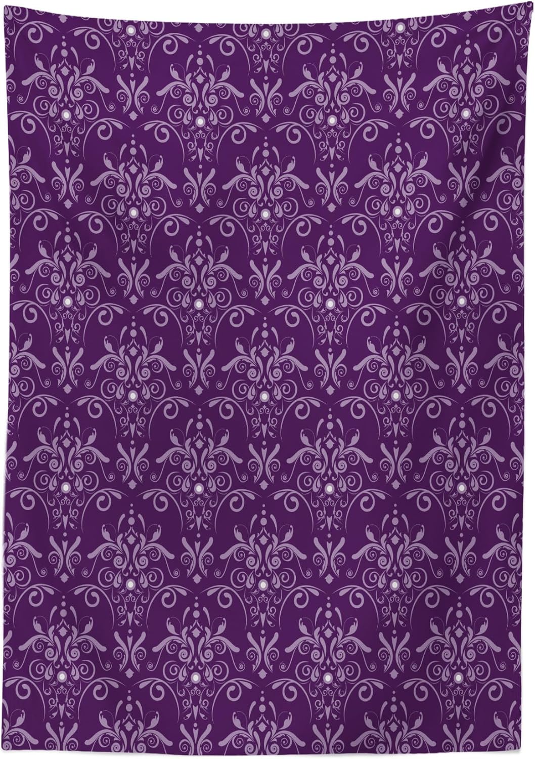 Ambesonne Eggplant Tablecloth, Damask Pattern with Symmetrical Abstract Leaves and Swirls Forming Unified Look, Rectangular Table Cover for Dining Room Kitchen Decor, 60" X 84", Purple Lilac