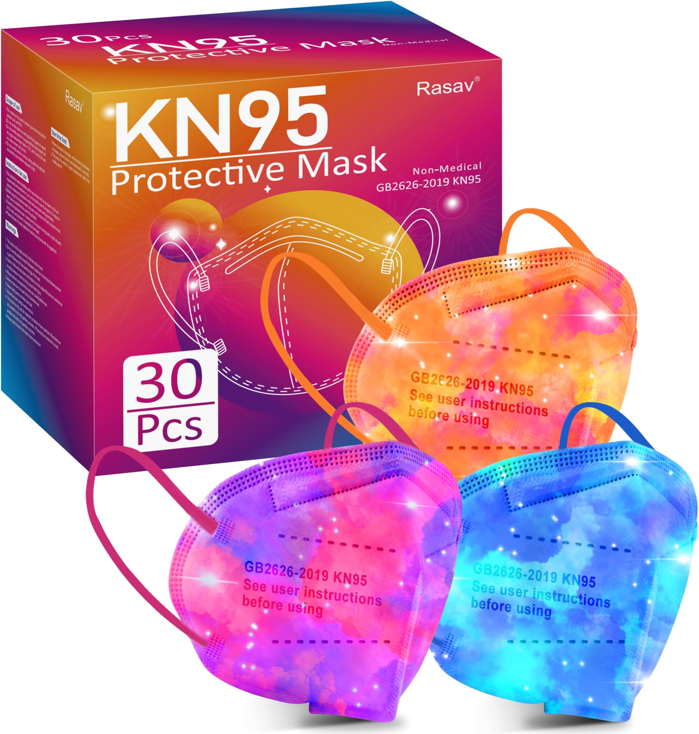 Rasav KN95 Face Masks, Comfortable 5 Layer Cup Dust Safety Mask, Muti-colored Design KN95 Mask for Women, Men